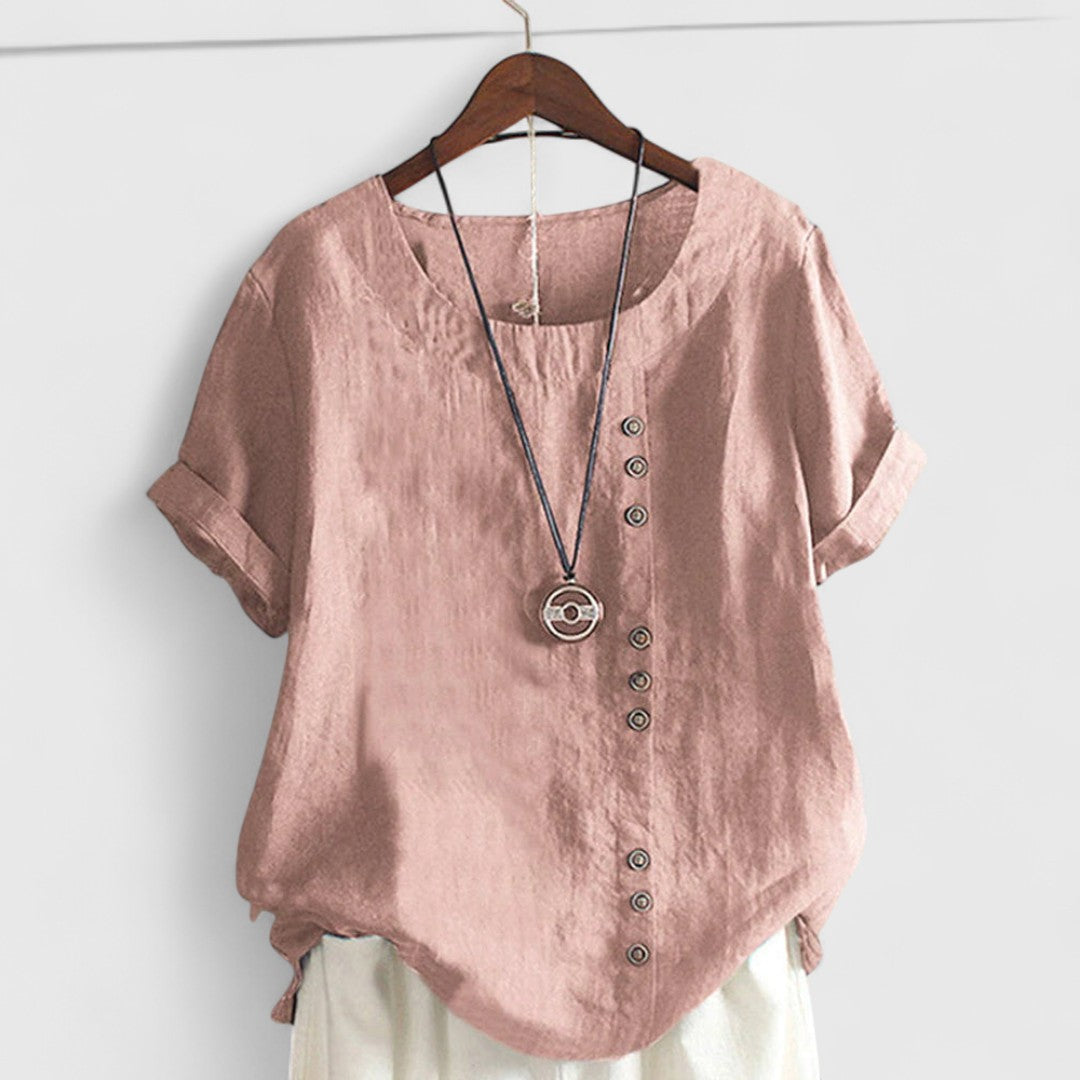 Polyxene Womens Comfortable Short Sleeve Cotton Blouse