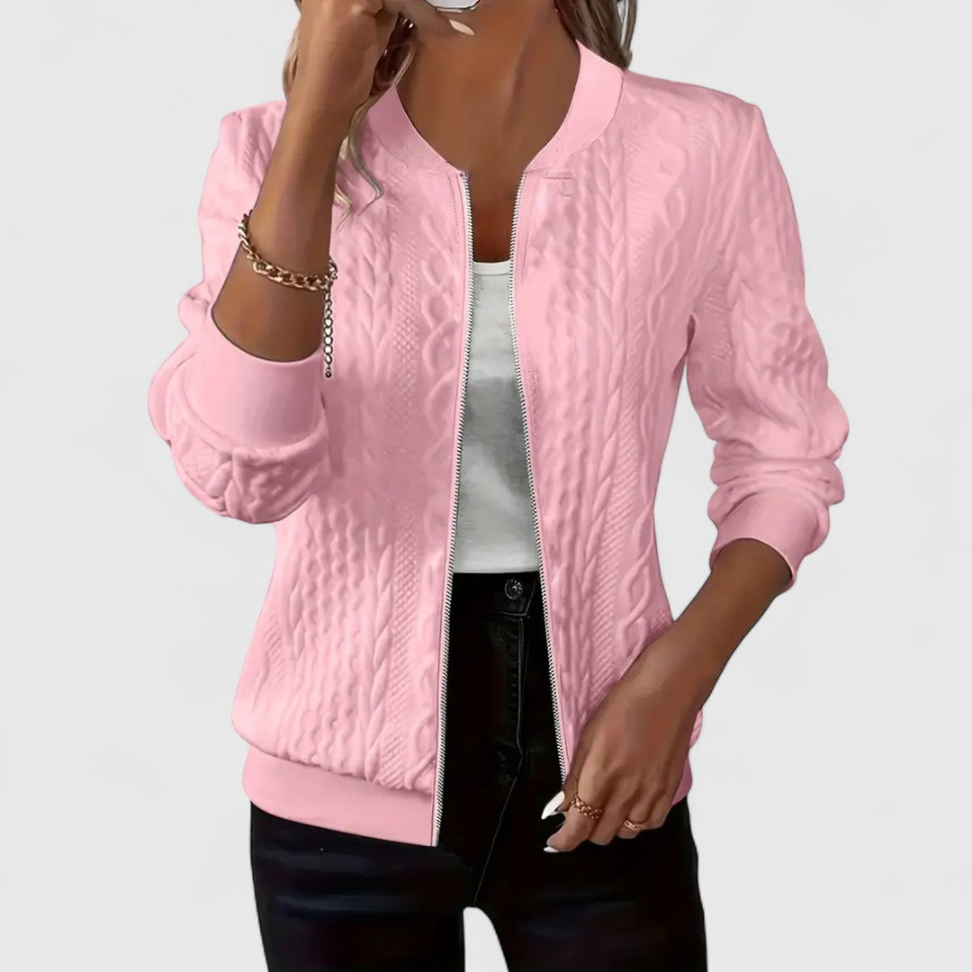 Eliana Fabric Bomber Jacket With Zipper For Sporty Look