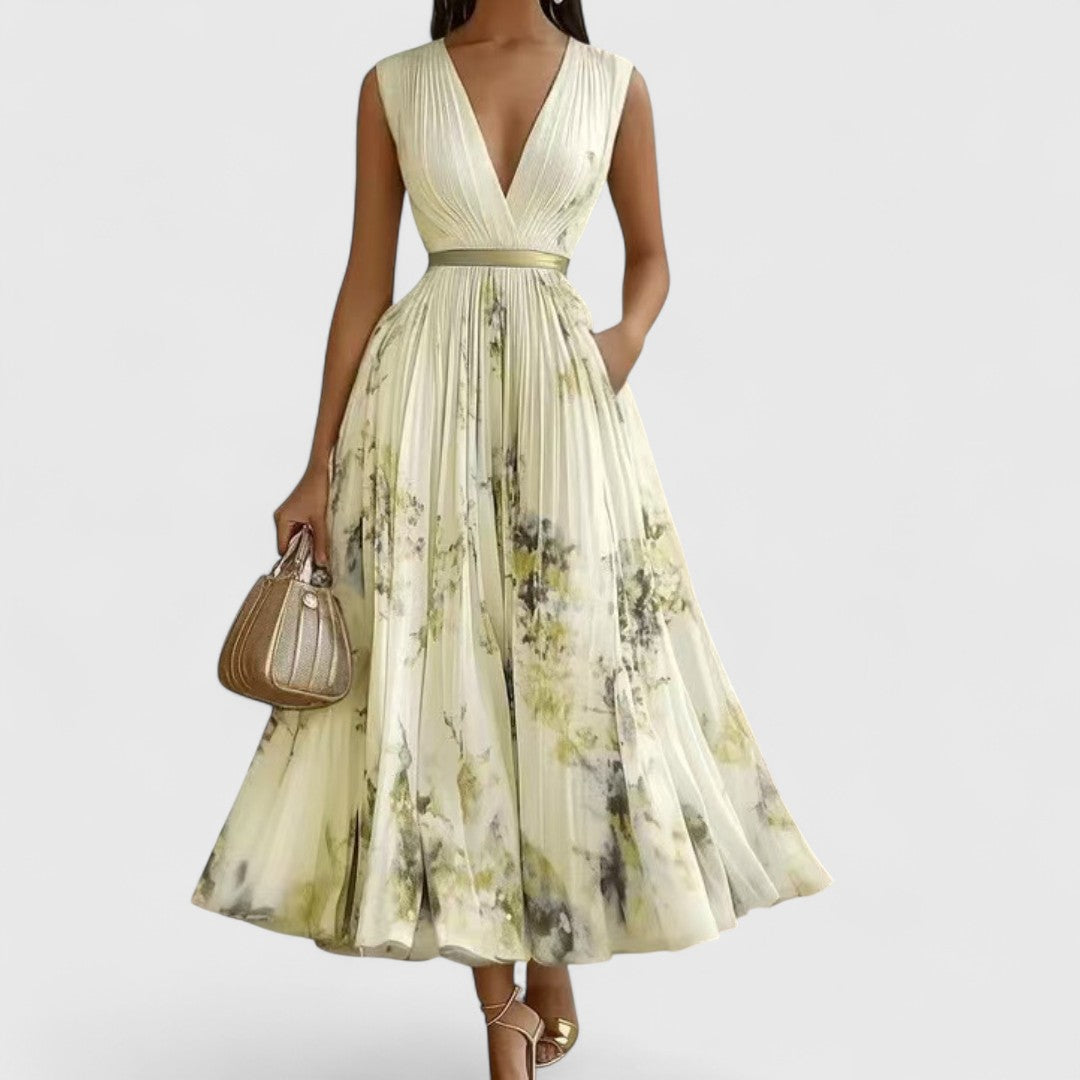 Athena Elegant Floral Dress In Blue And White For Occasions