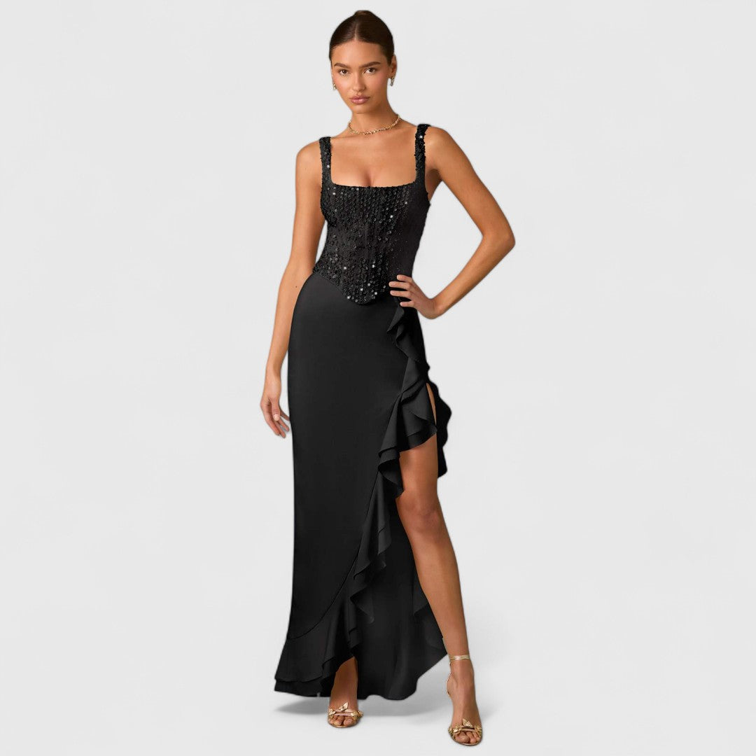 Sofronia Satin Corset Dress With Refined Pleats And Comfort