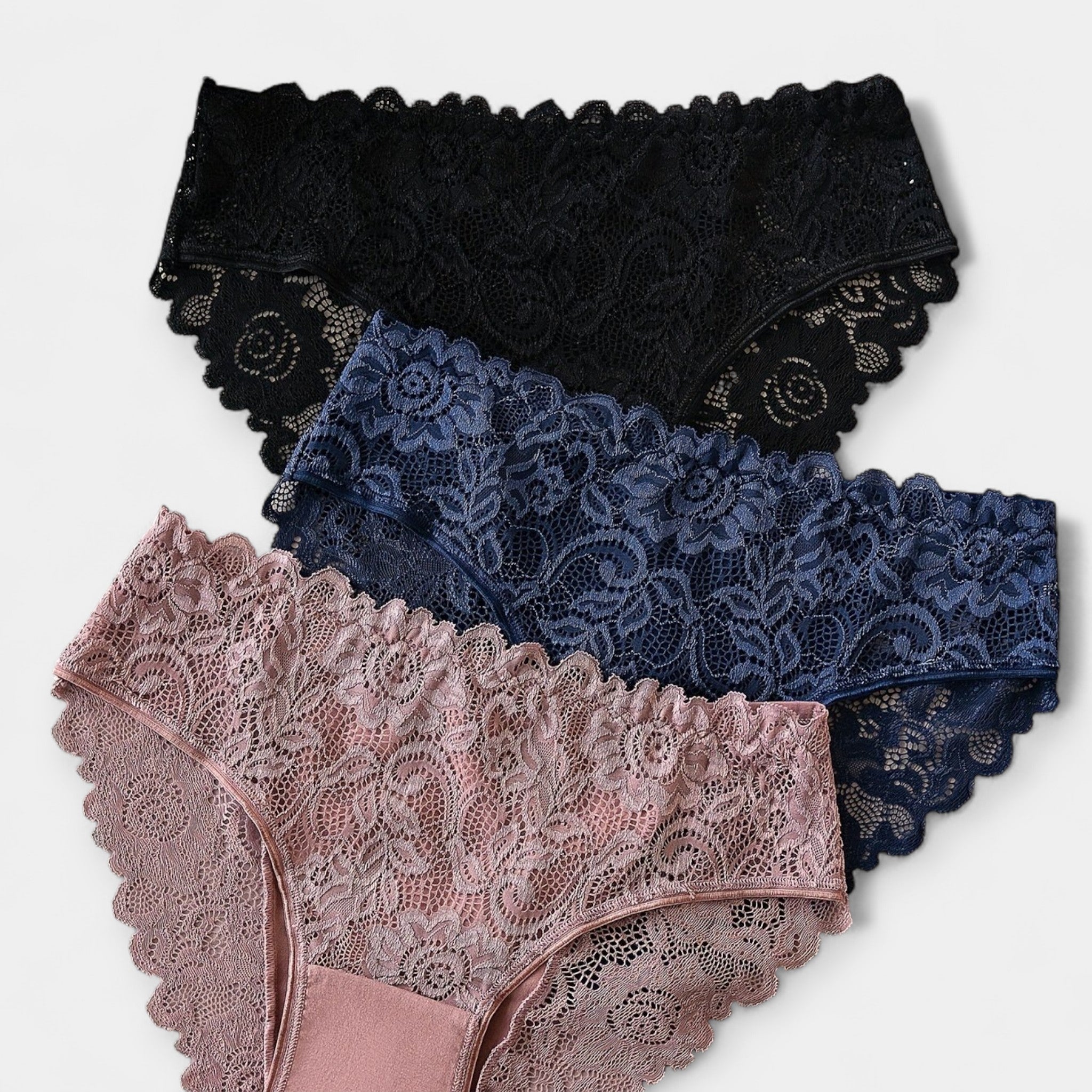 Set Of 3 Lace Trim Briefs Mid Rise Comfortable Fit Pack