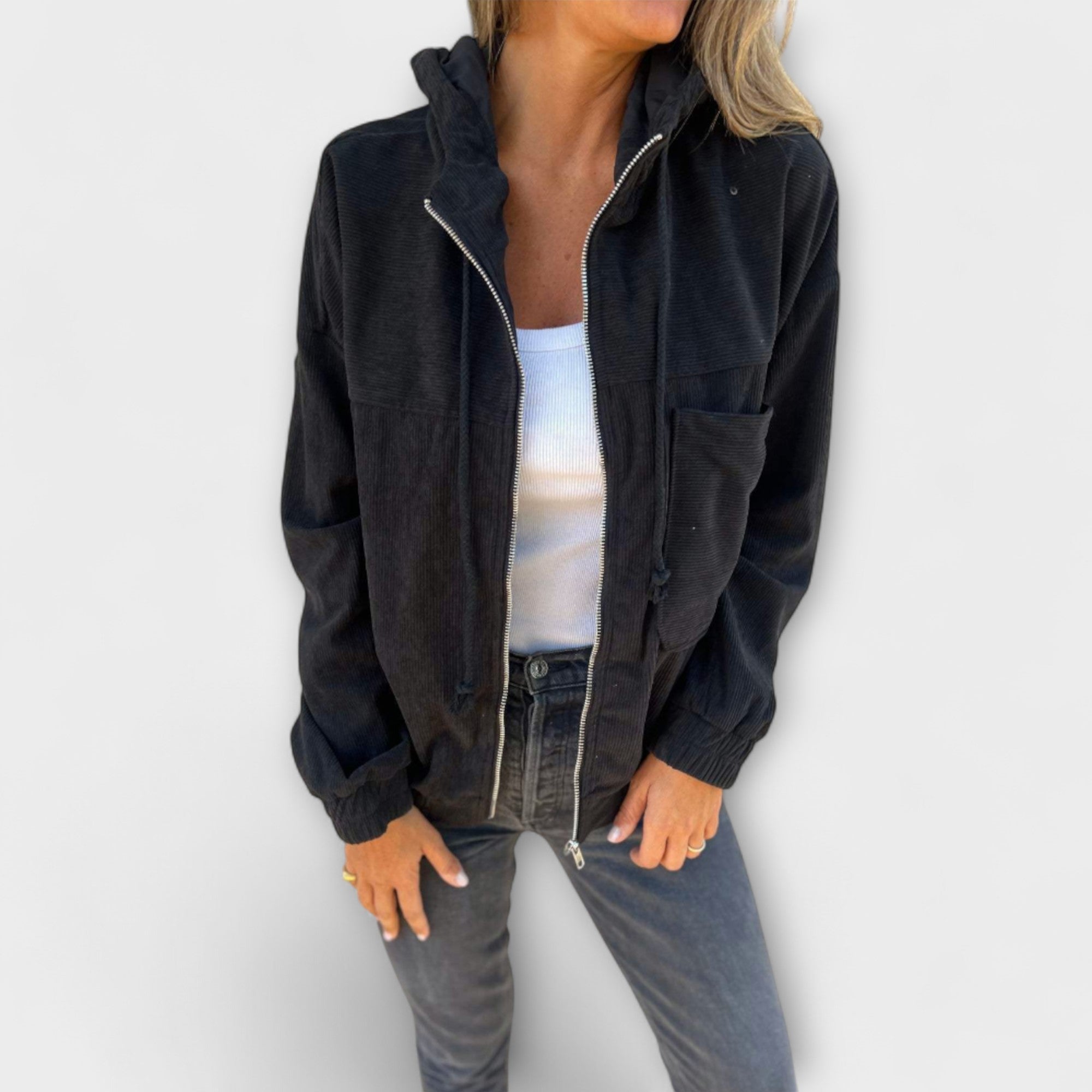 Ella Corduroy Zip Hoodie Jacket for Women Warm and Stylish