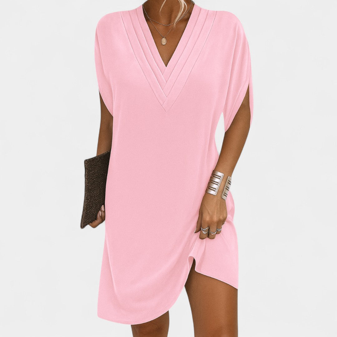 Eudokia Dress Flattering Silhouette with V Neckline