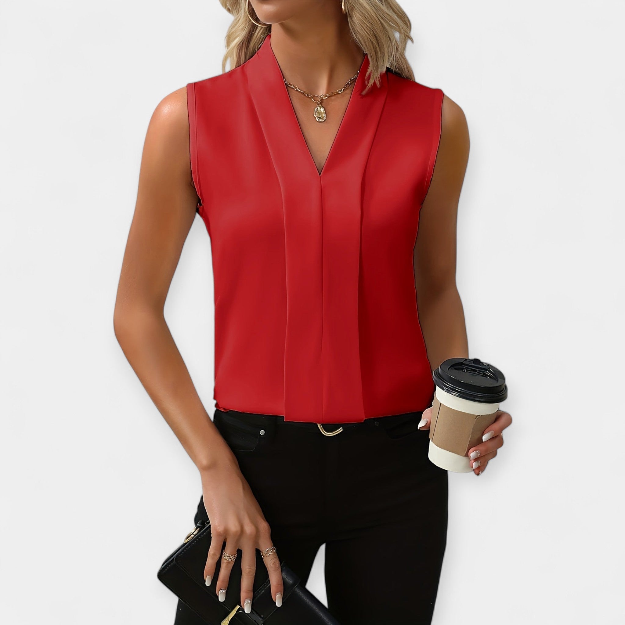 Classy Sleeveless Blouse With Deep V Neck And Loose Fit