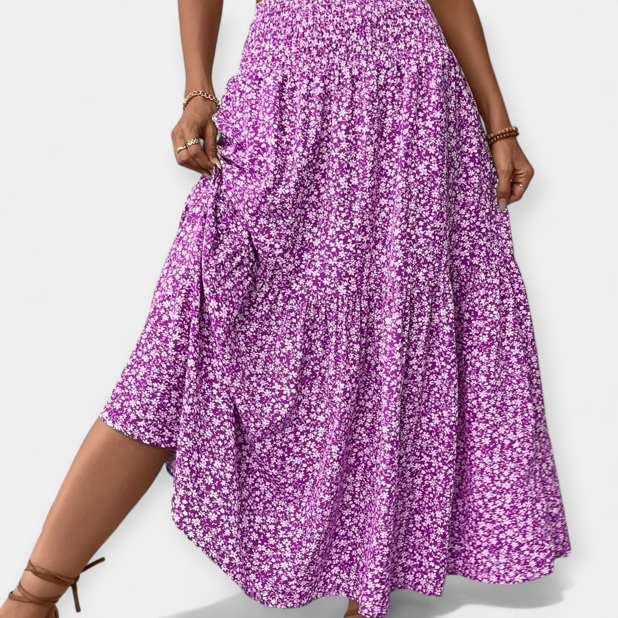 Floral Skirt With Elastic Waist And Pockets Spring Summer