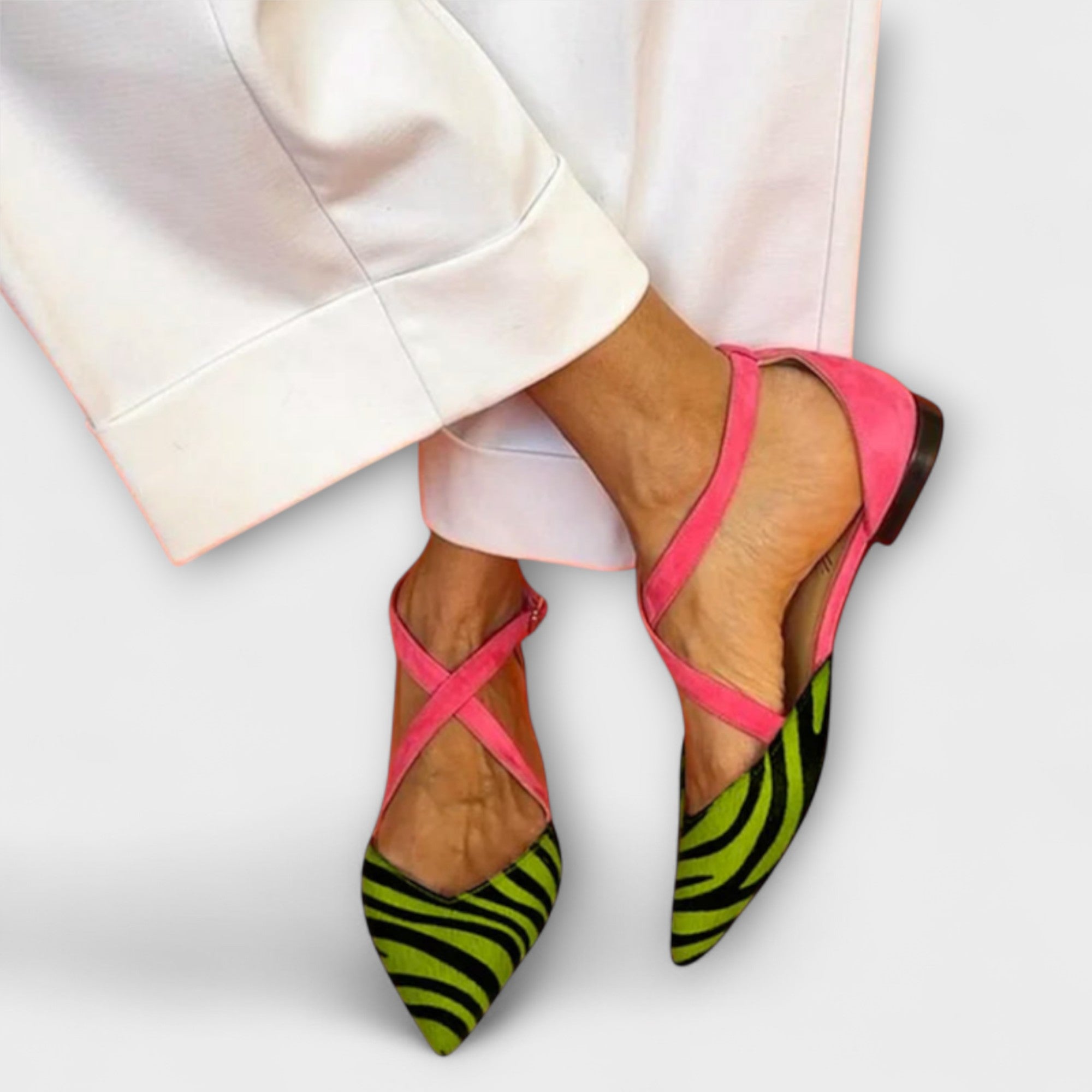 Fenna Zebra Print Band Loafers With Bold Fuchsia Straps