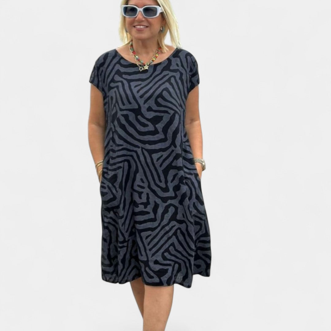 Ismene Cotton Summer Dress Round Neckline Vintage Pattern