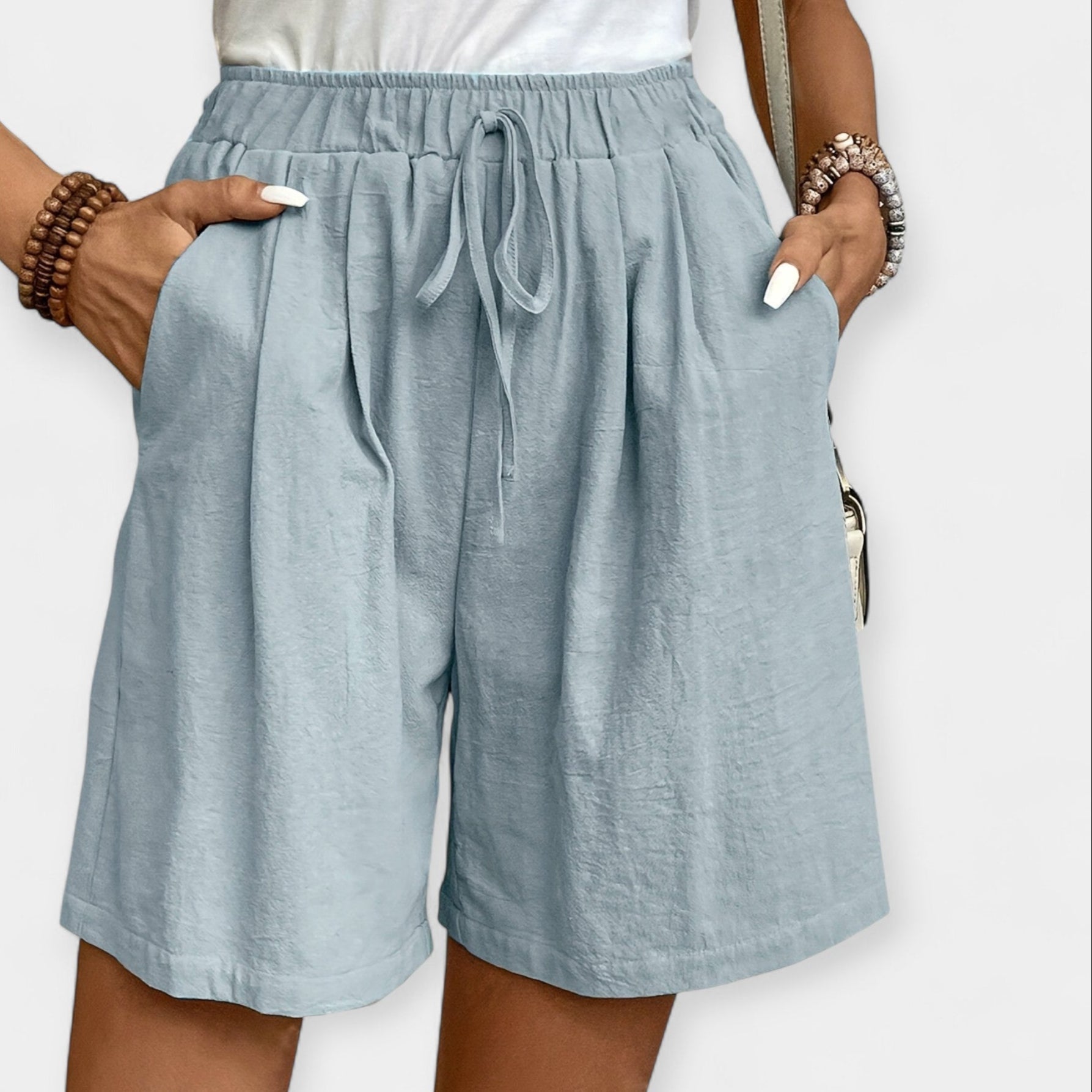 Airy Texture Shorts With Subtle Shine For Holiday Chic