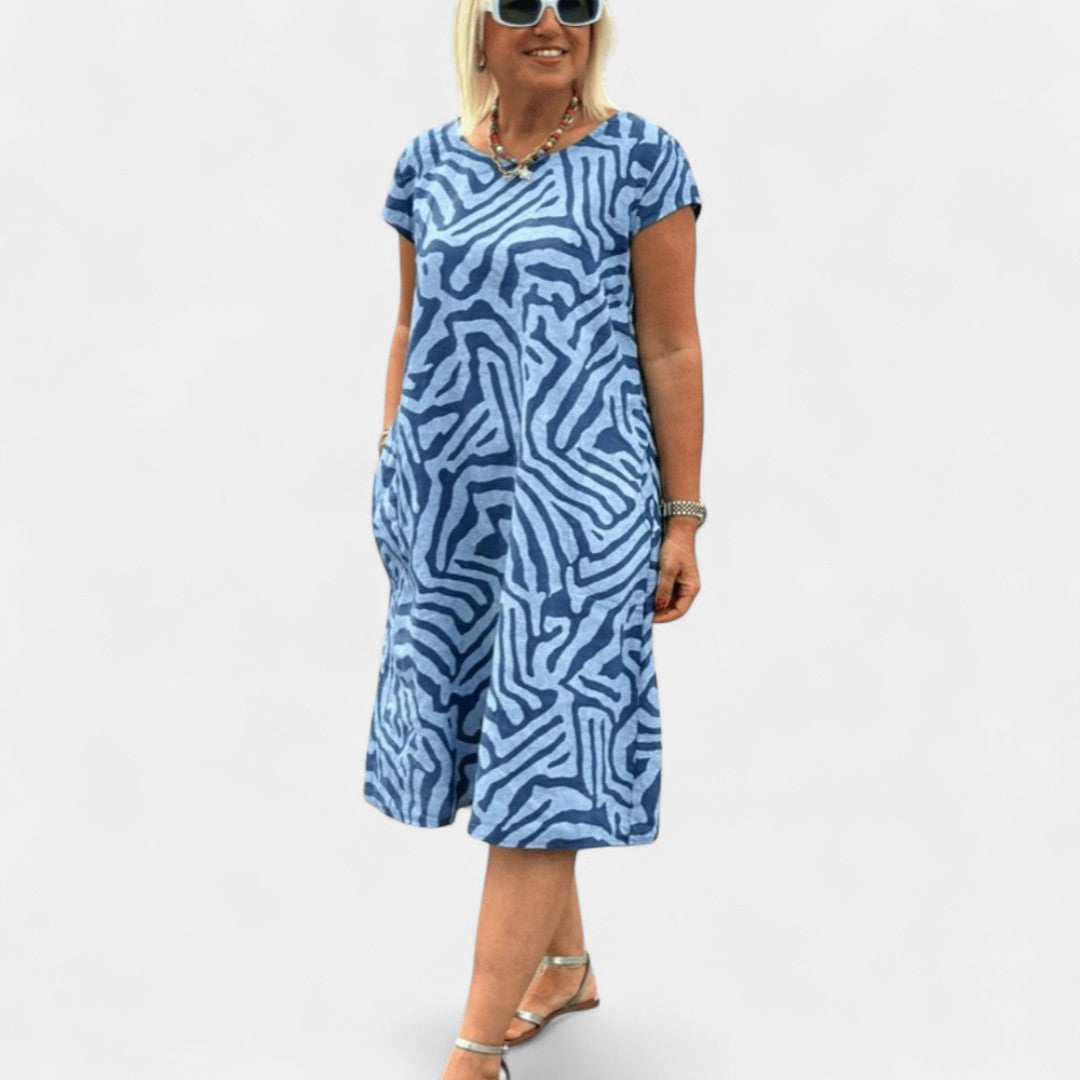 Ismene Cotton Summer Dress Round Neckline Vintage Pattern