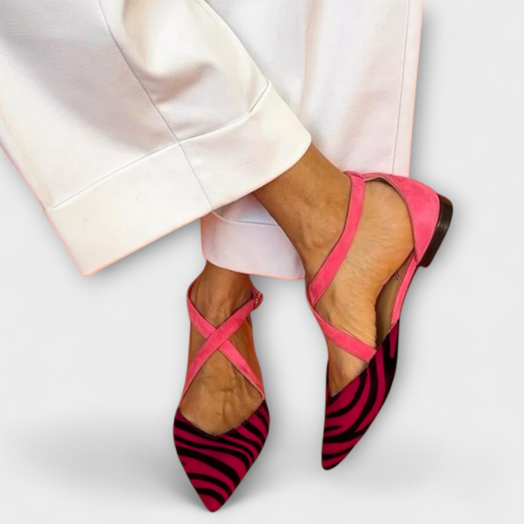 Fenna Zebra Print Band Loafers With Bold Fuchsia Straps