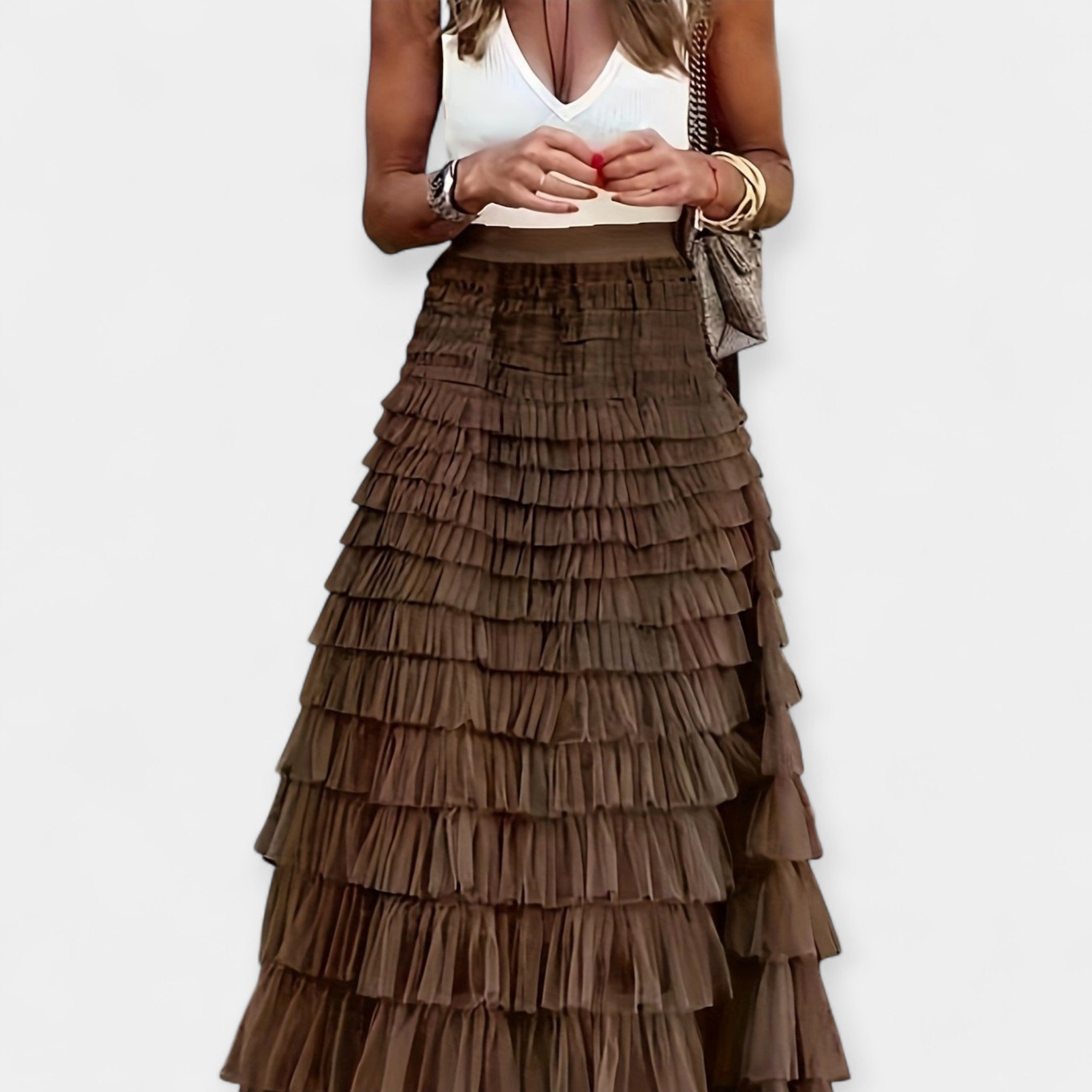 Boho Skirt With Net Hem High Waist Summer And Crop Tops