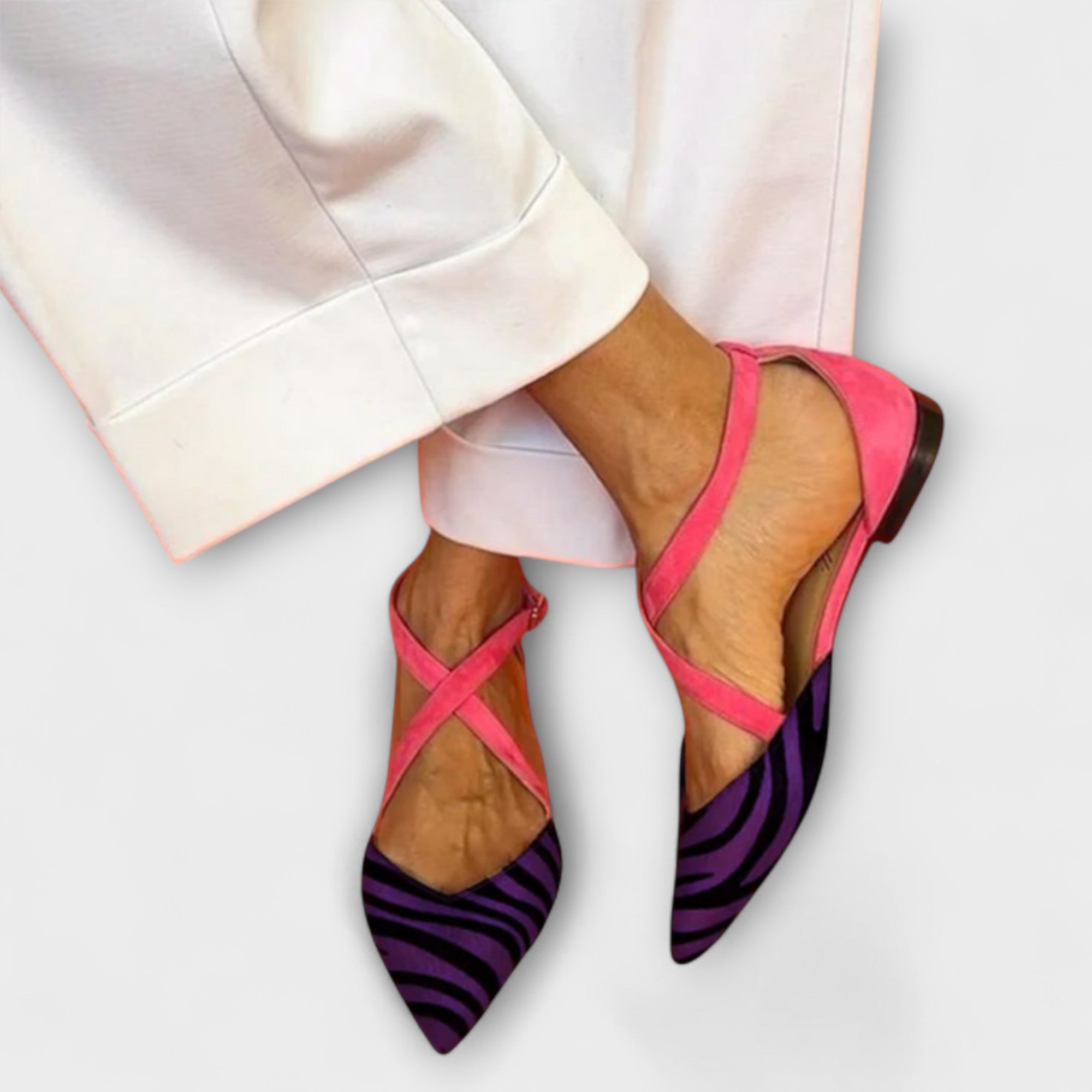 Fenna Zebra Print Band Loafers With Bold Fuchsia Straps