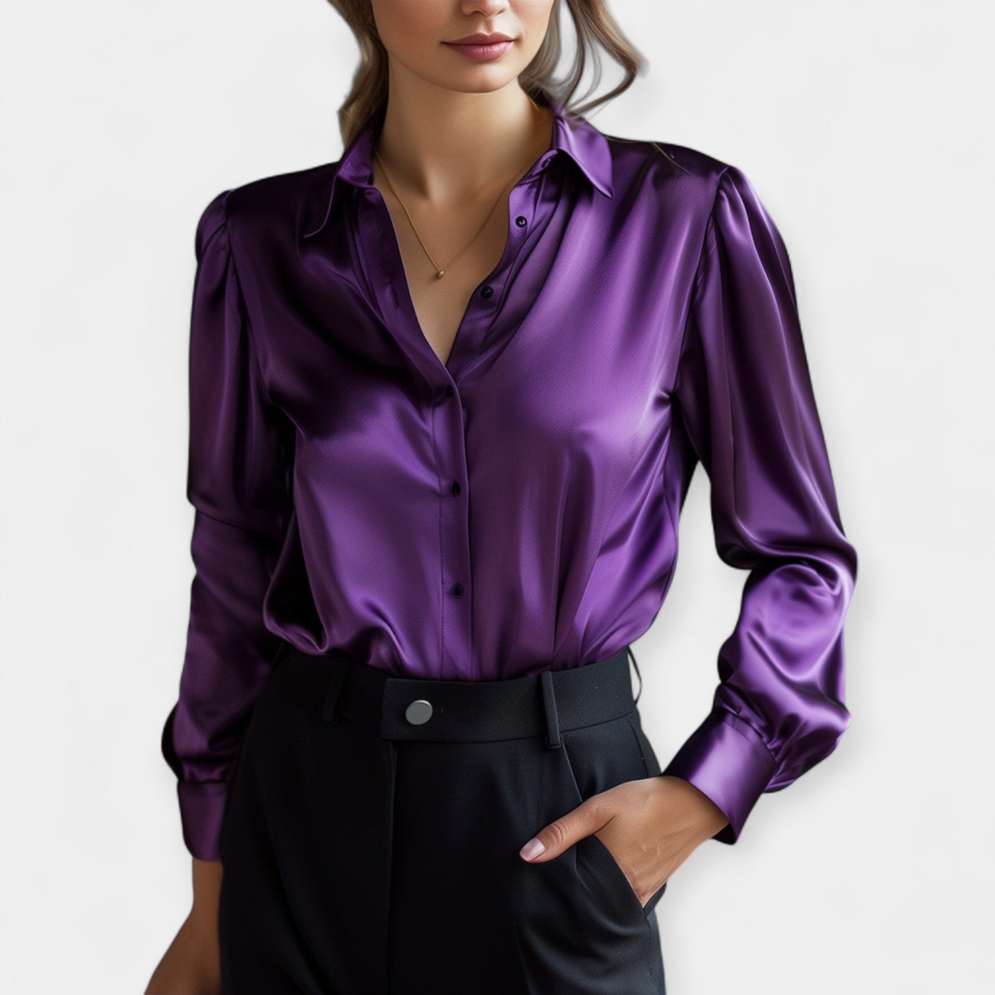 Satin Blouse With Collar Elegant Loose Fit Everyday Style
