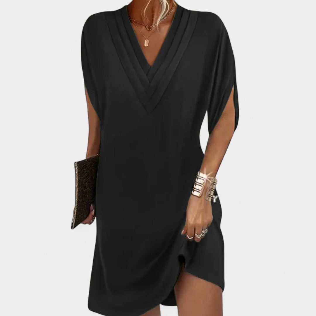 Eudokia Dress Flattering Silhouette with V Neckline