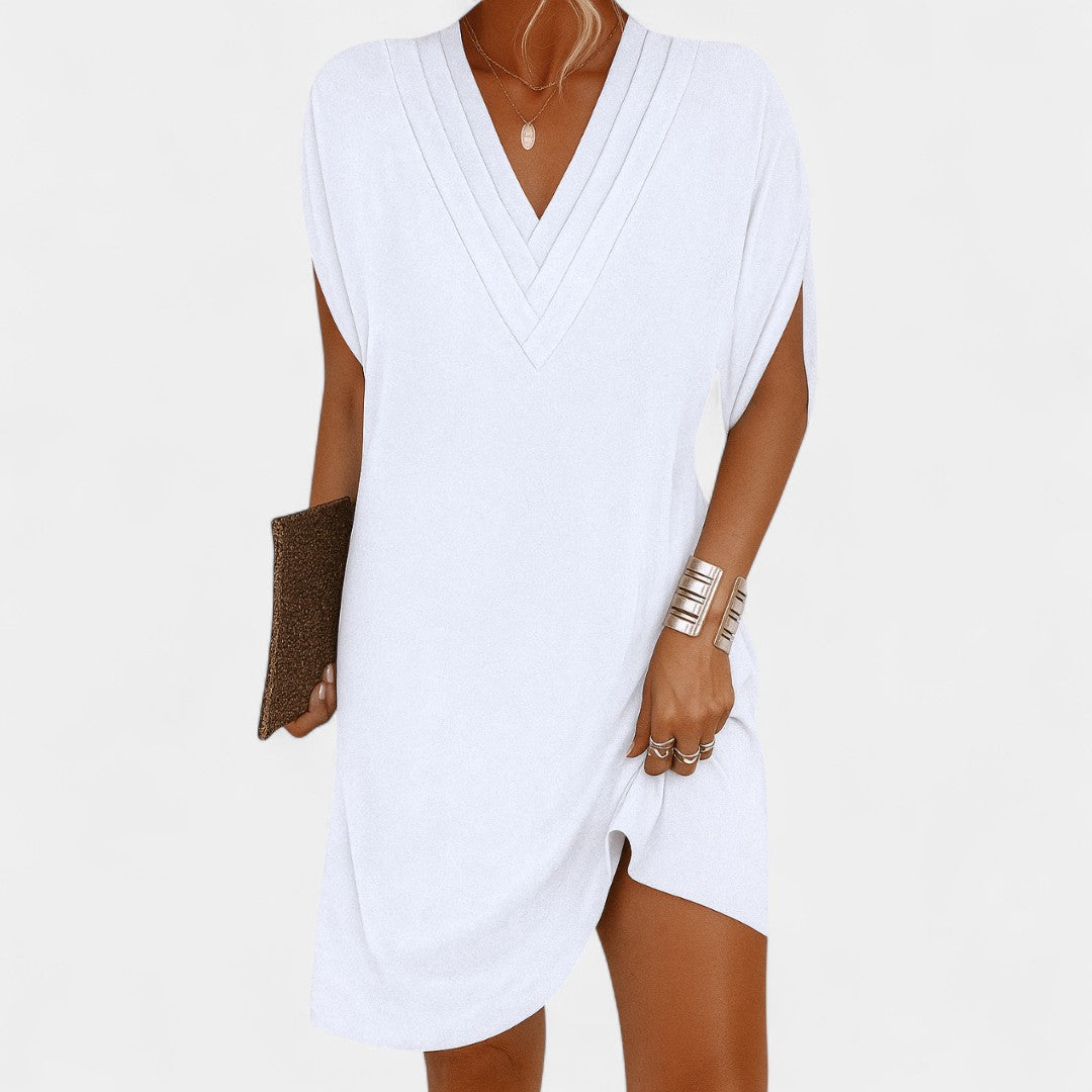 Eudokia Dress Flattering Silhouette with V Neckline