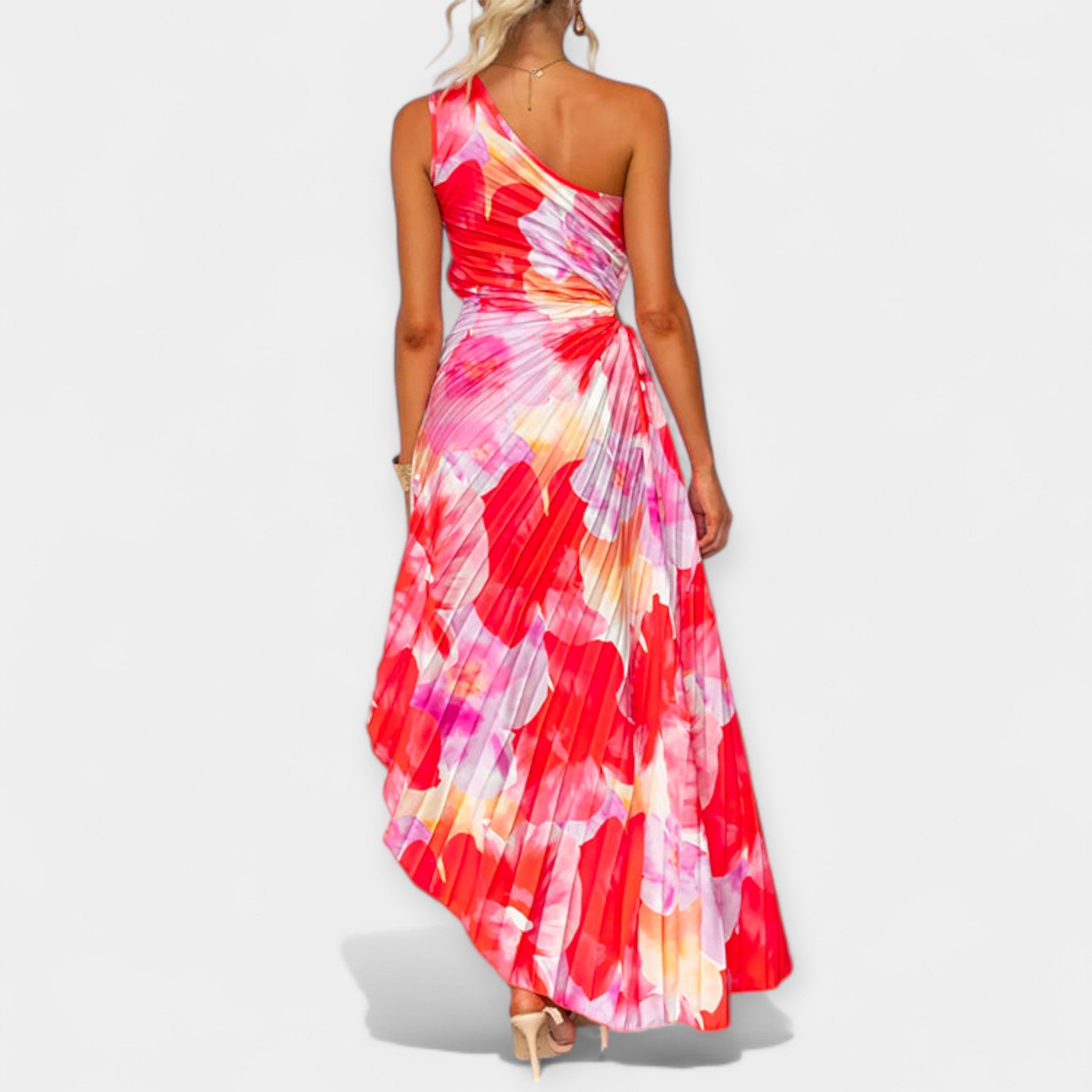 Asymmetric Hem One Shoulder Summer Dress Pleated Texture