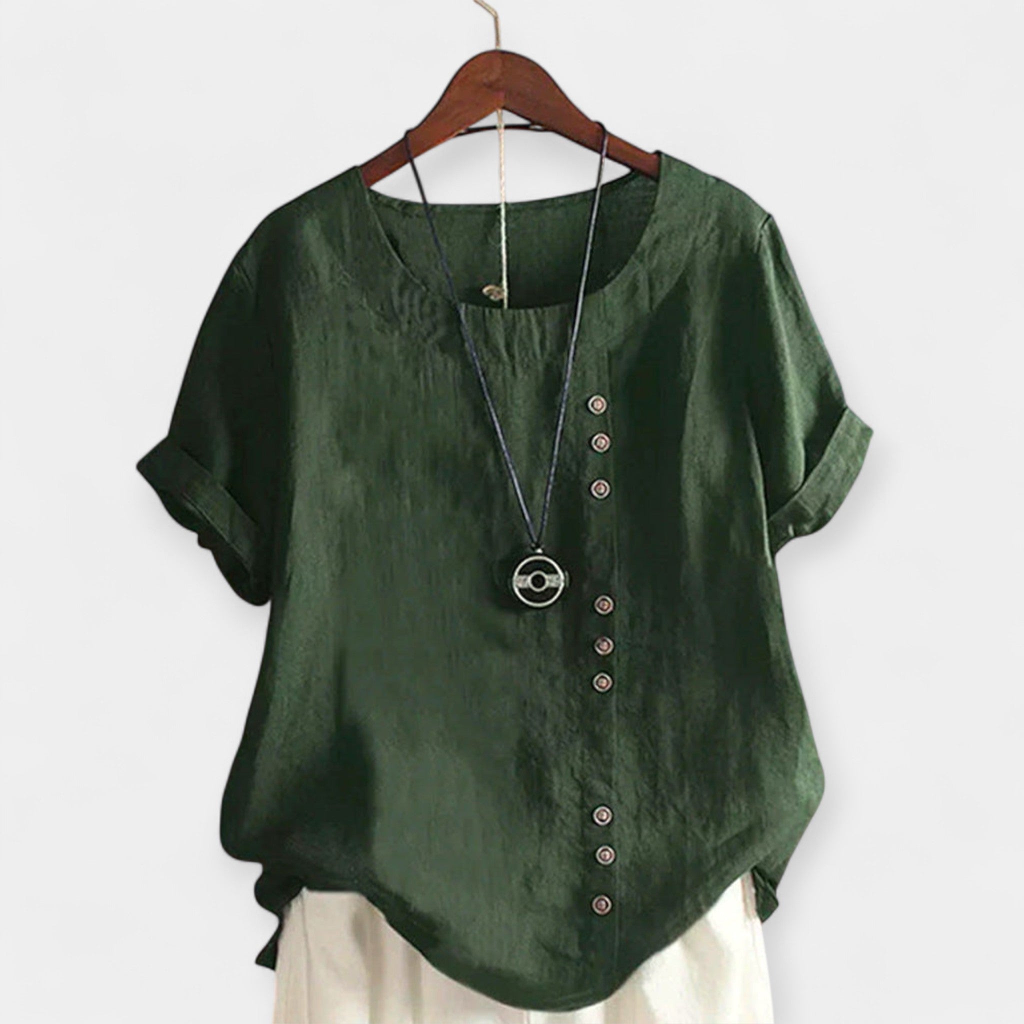 Solid Colour Blouse With Buttons And Short Sleeves