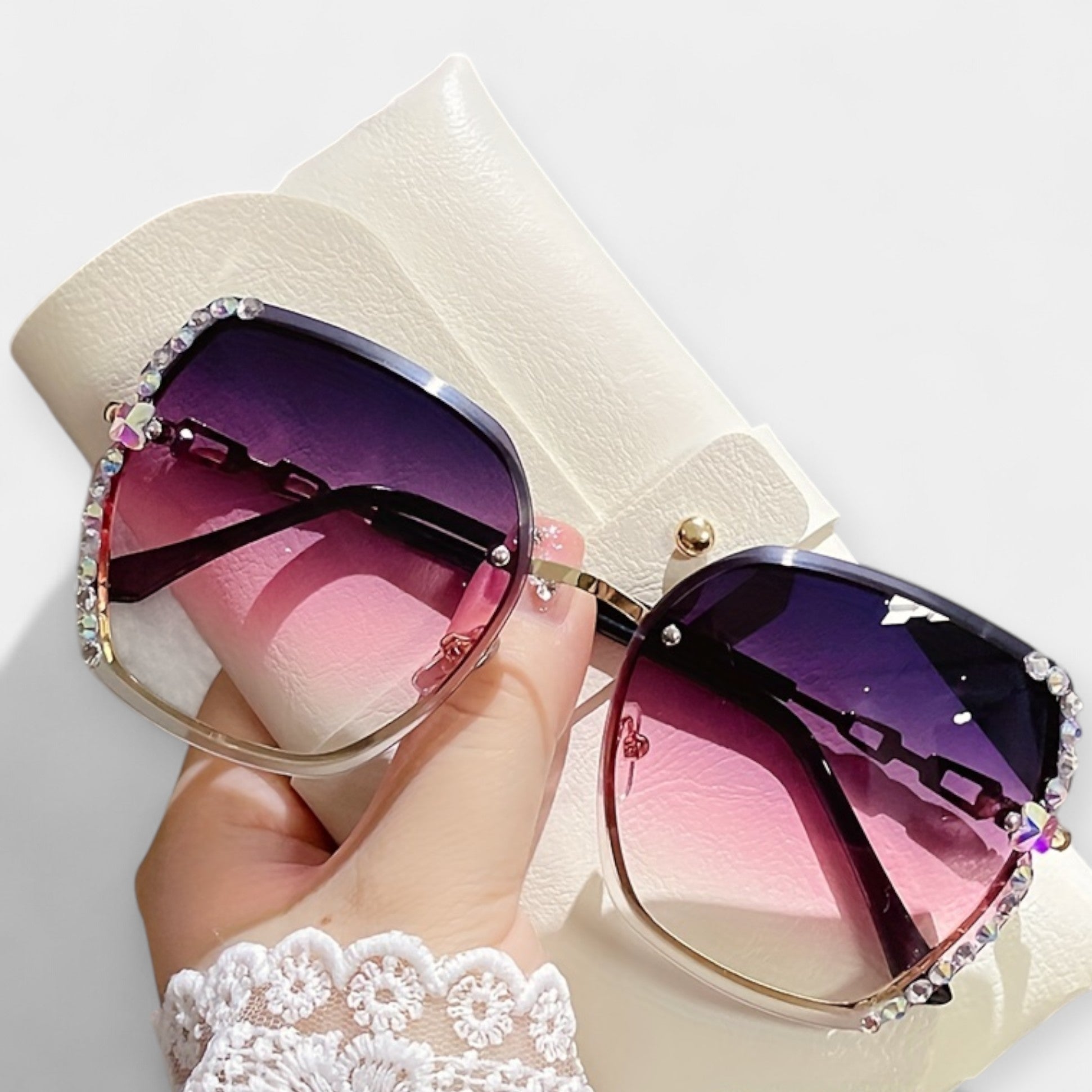 Womens Gradient Glasses Pink Purple Lenses Metal Frame