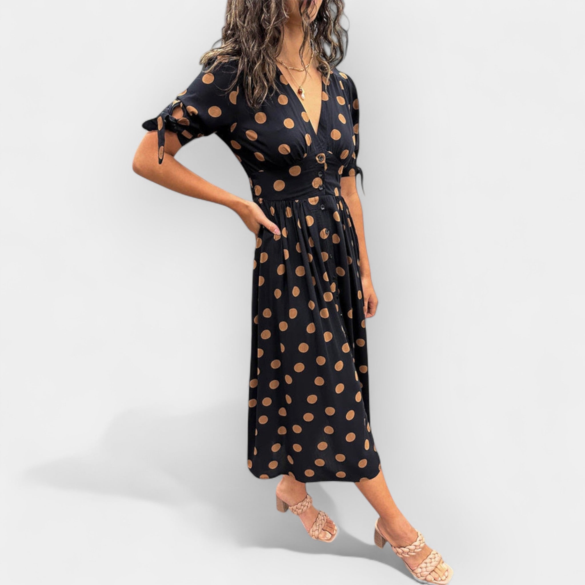 Polka Dot Dress With Elegant Details For Everyday Style