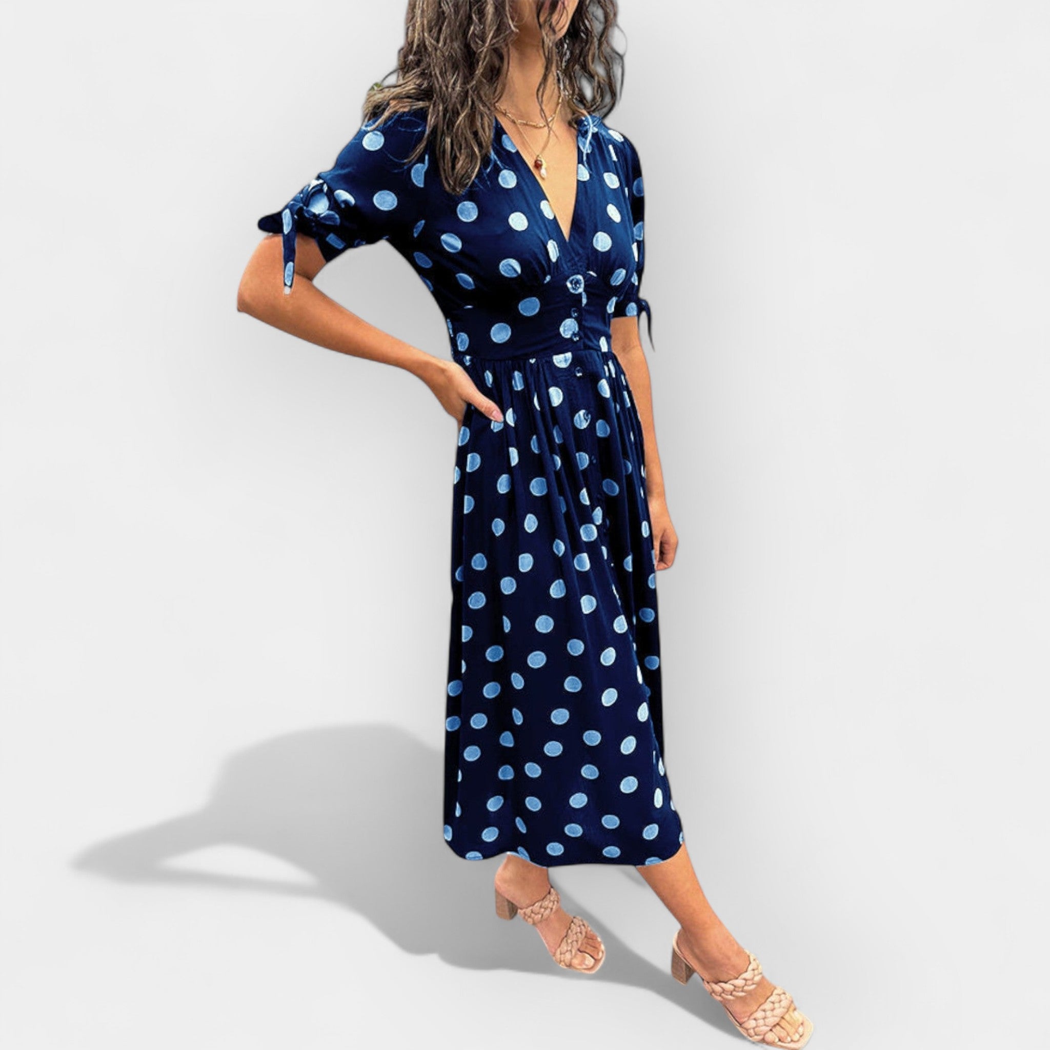 Polka Dot Dress With Elegant Details For Everyday Style
