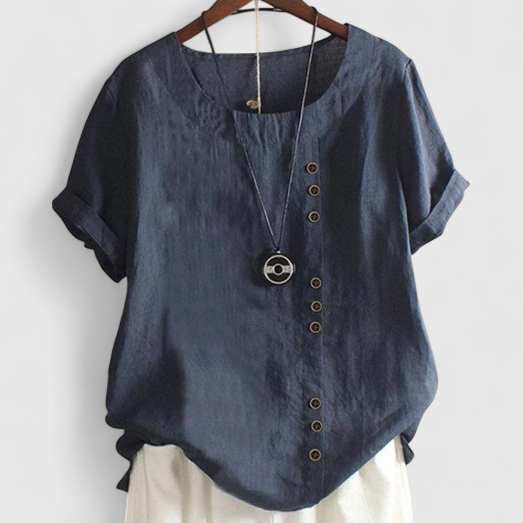 Polyxene Womens Comfortable Short Sleeve Cotton Blouse