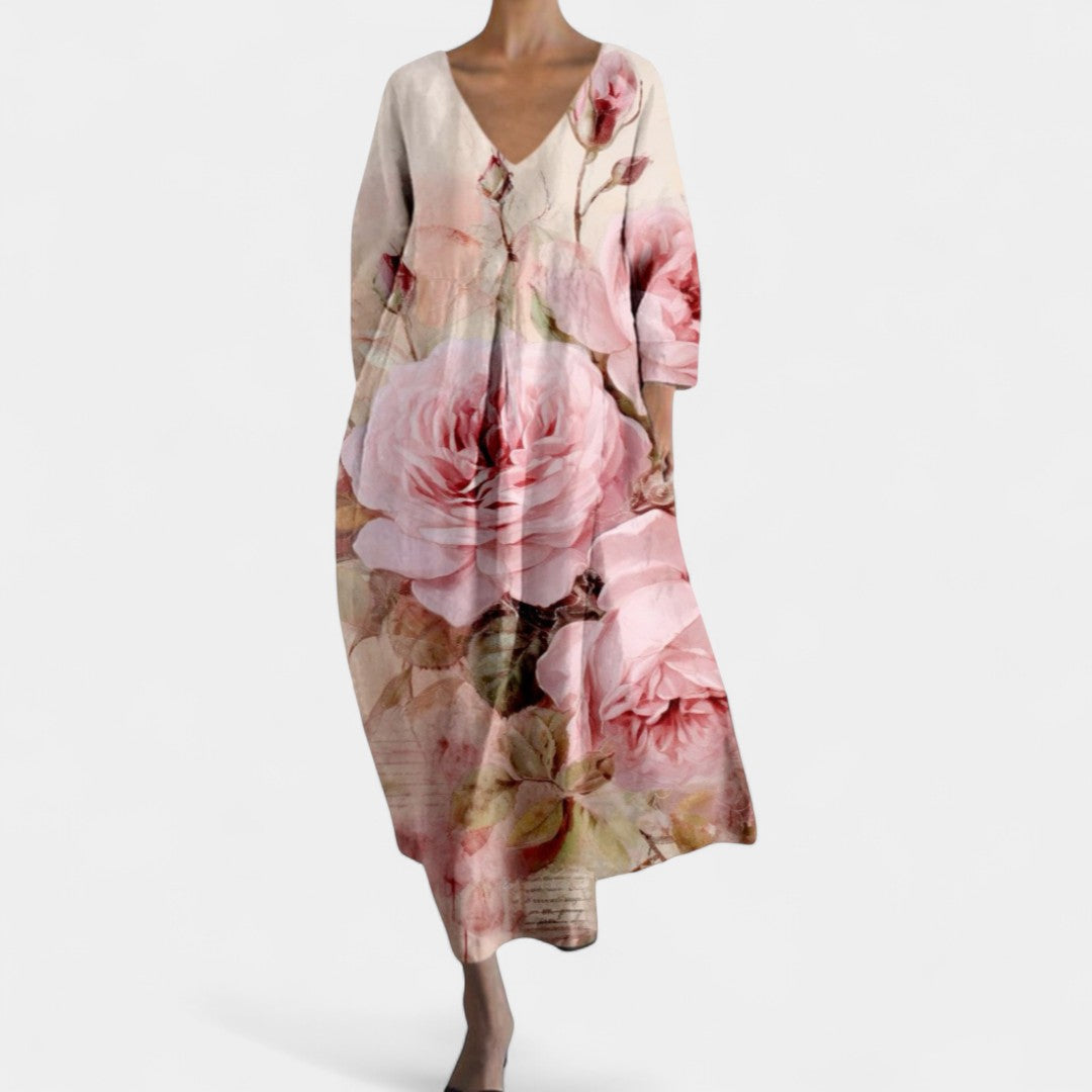Hero Long Flowing Dress With V Neck And Butterfly Fabric