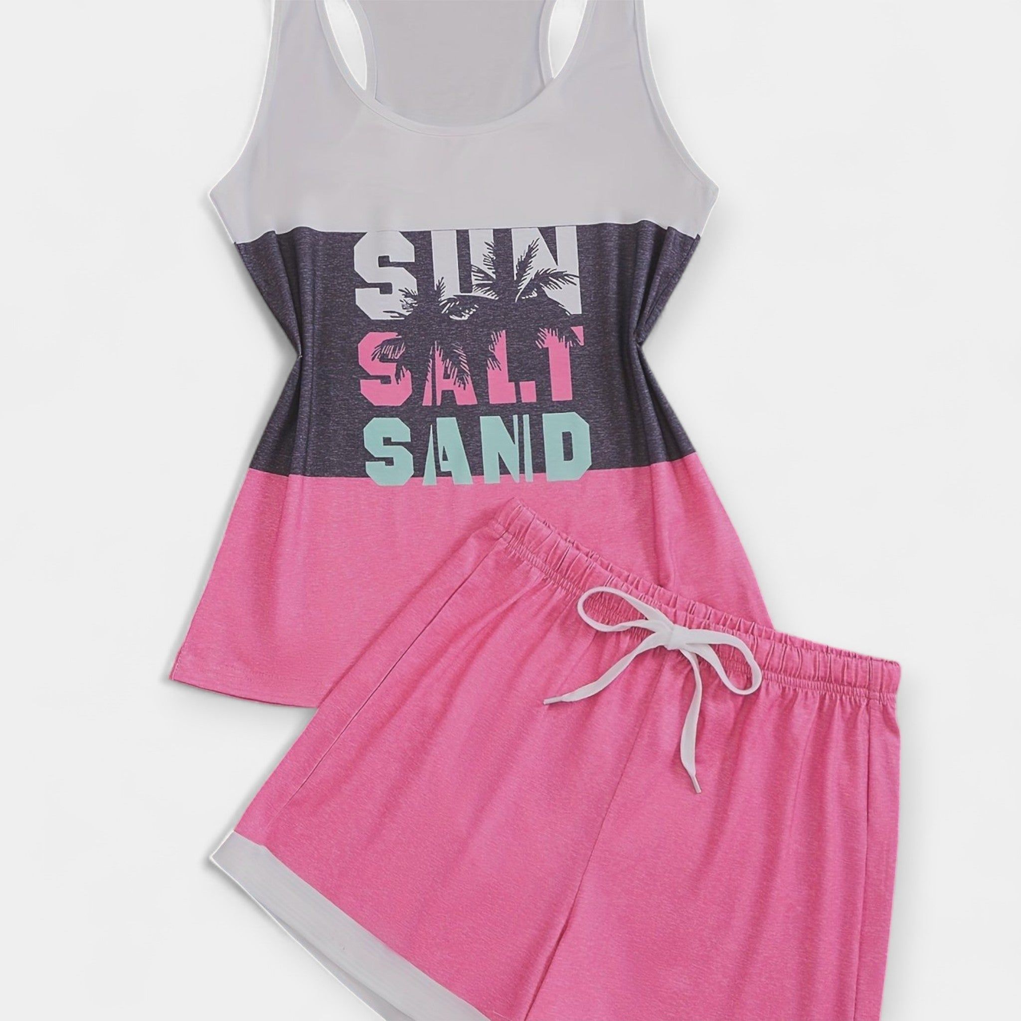 Summer Palm Set With Tropical Print Tank Top And Shorts