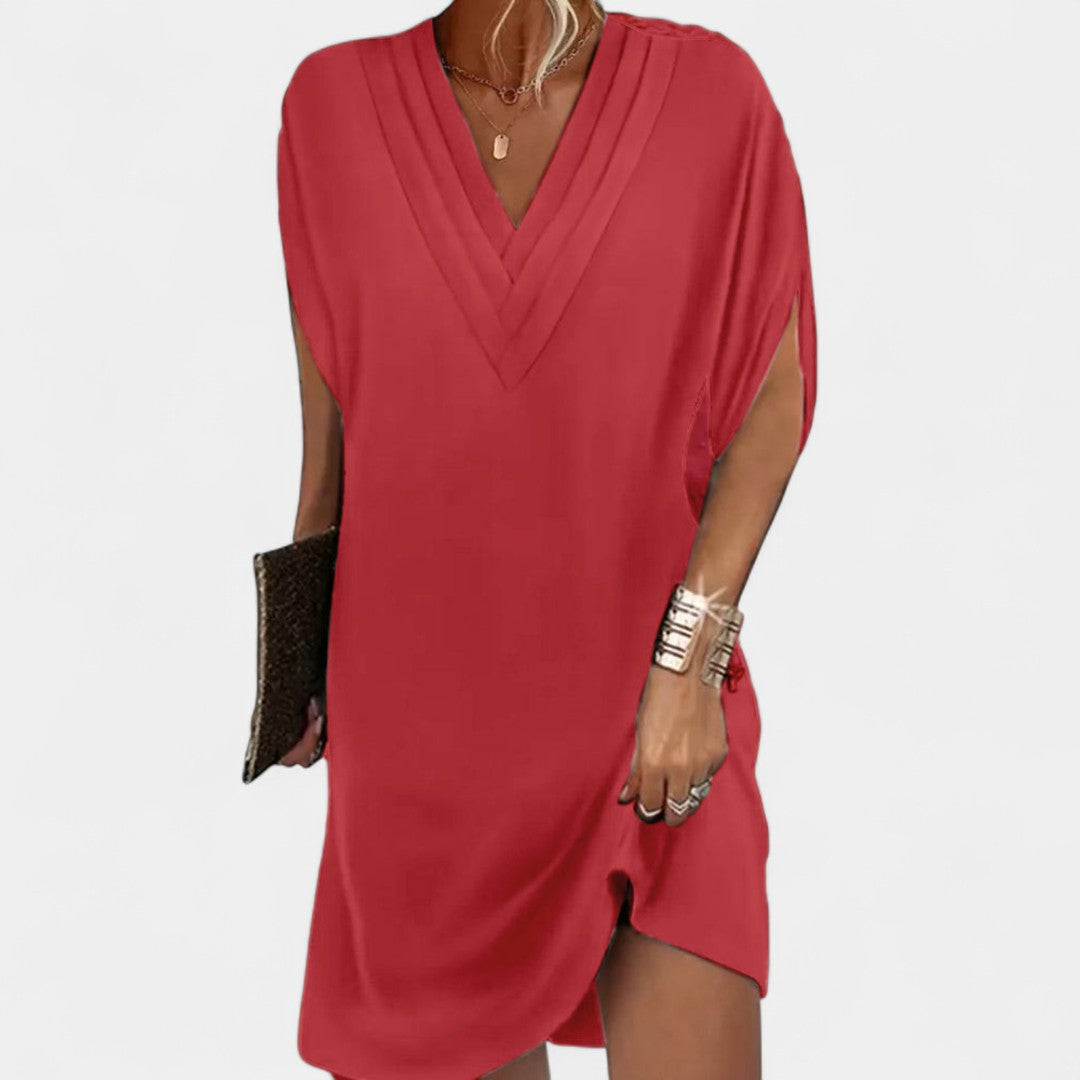 Eudokia Dress Flattering Silhouette with V Neckline