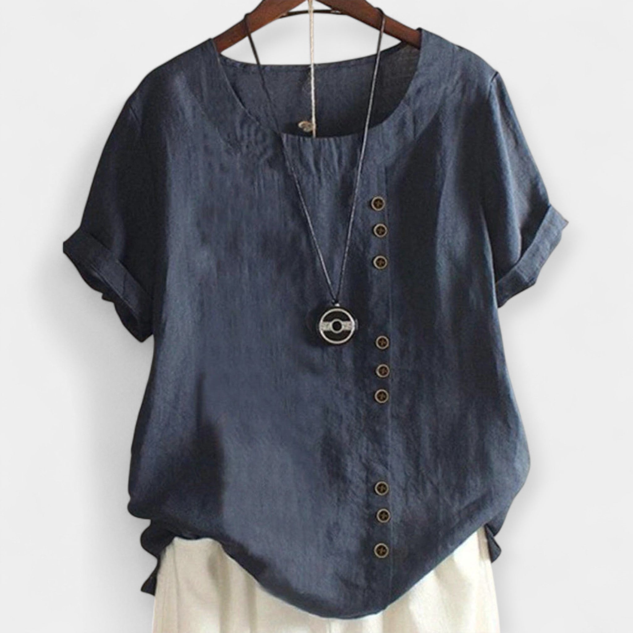 Solid Colour Blouse With Buttons And Short Sleeves