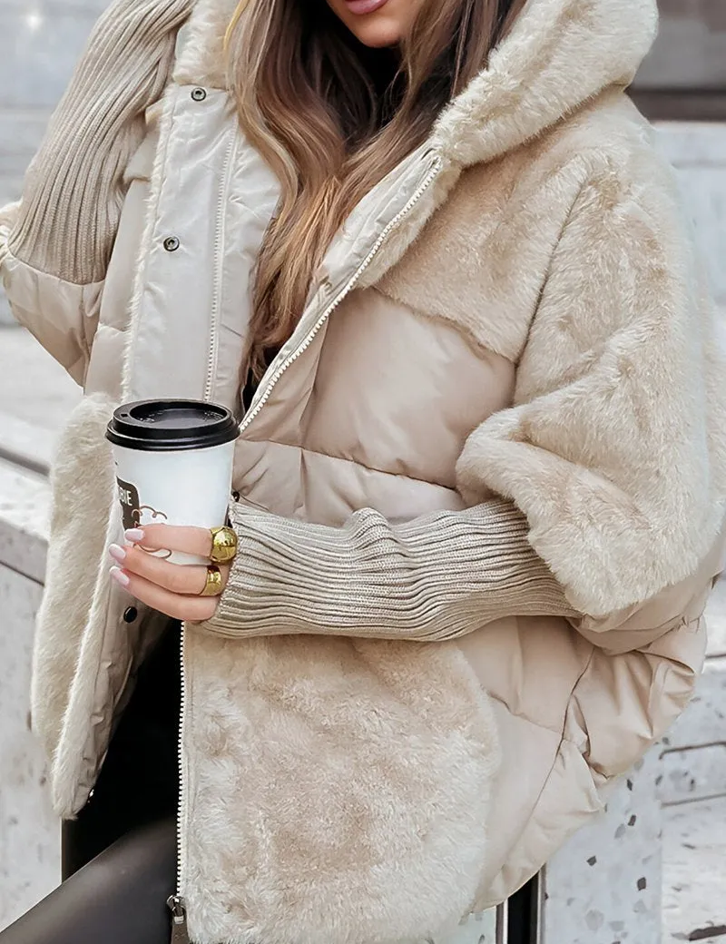 Ava Elegant Puffer Jacket With Teddy Mix For Winter Warmth