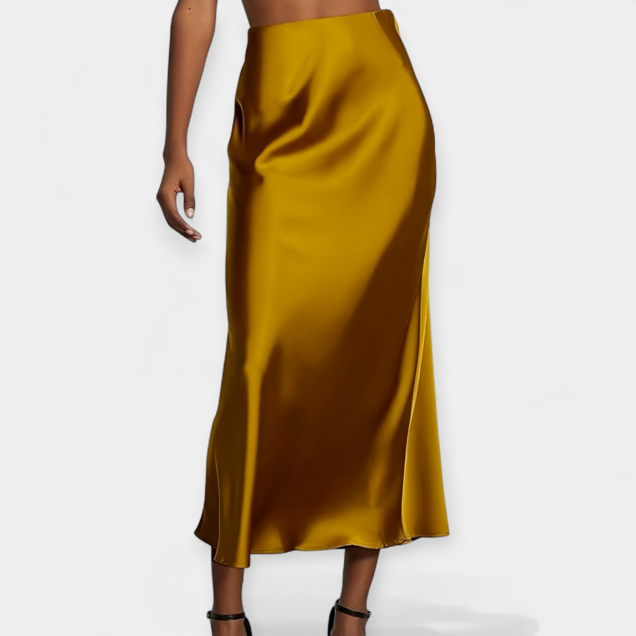 Midi High Waisted Satin Skirt Timeless Elegant Style
