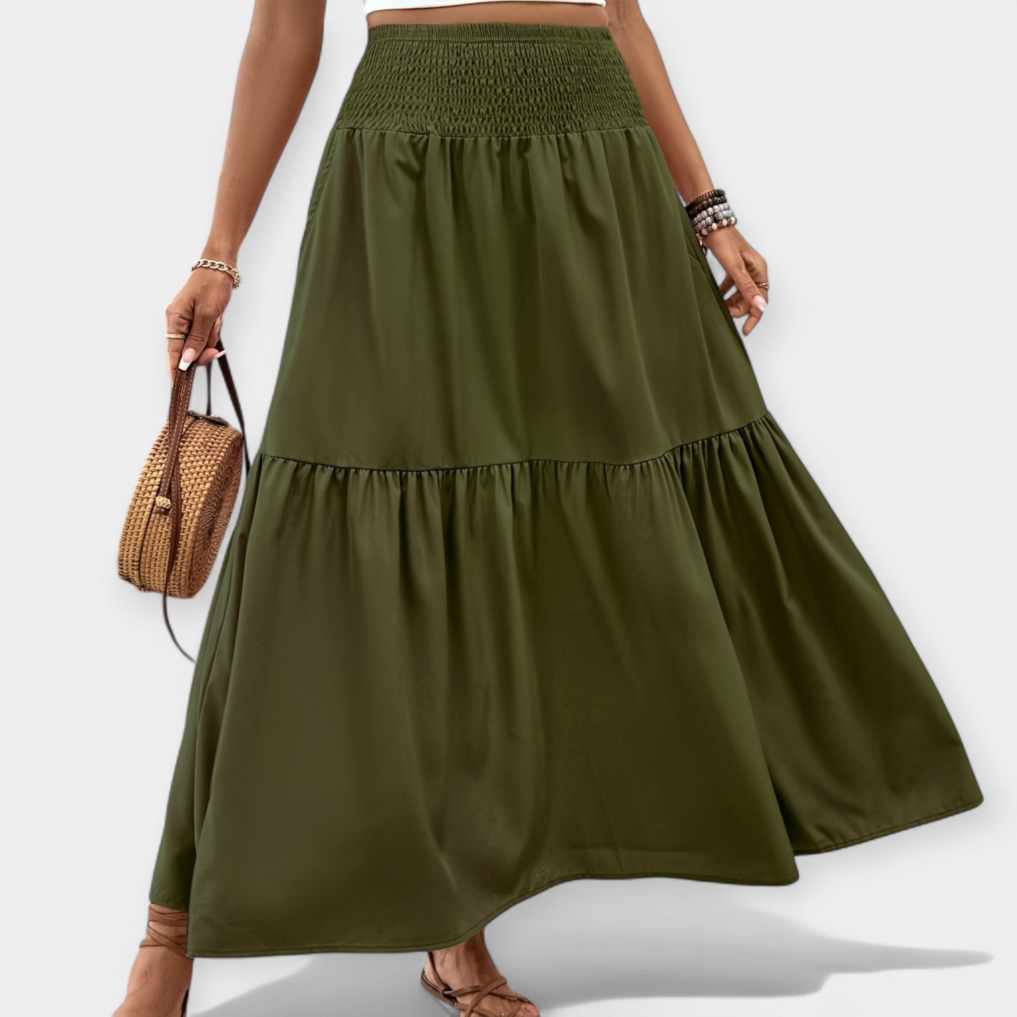 Floral Skirt With Elastic Waist And Pockets Spring Summer