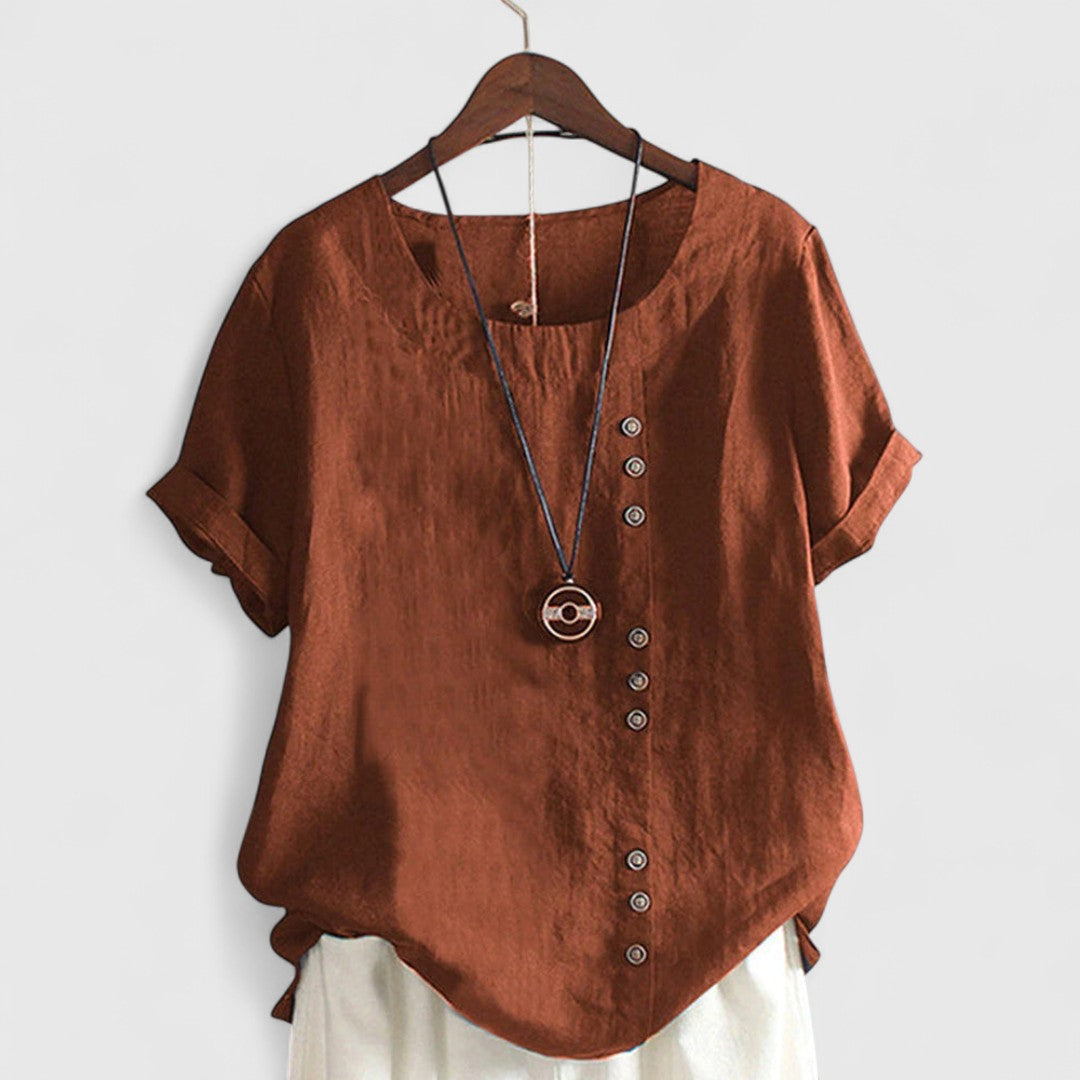 Polyxene Womens Comfortable Short Sleeve Cotton Blouse