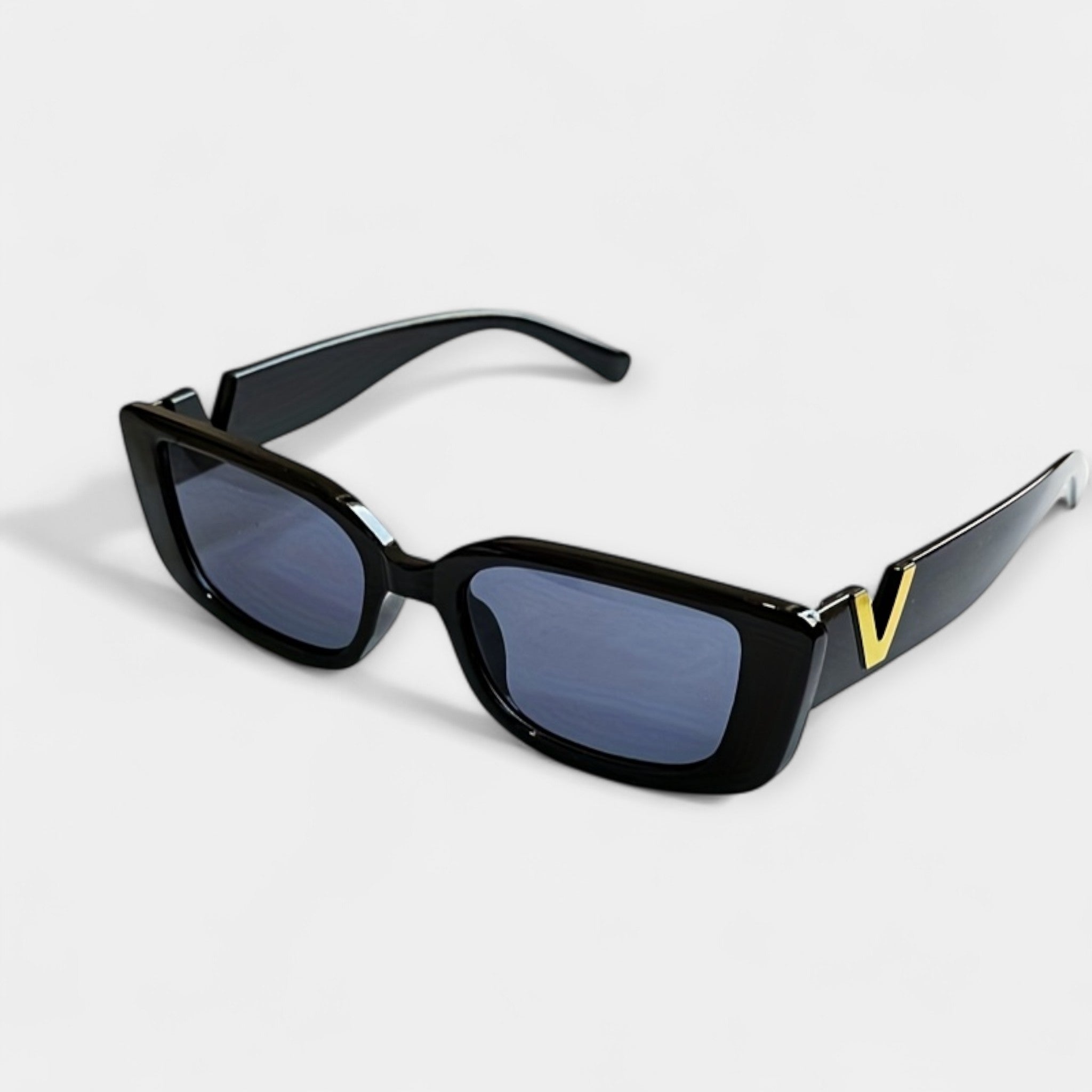 Vintage Square Glasses Black Frame With Gold V Detail