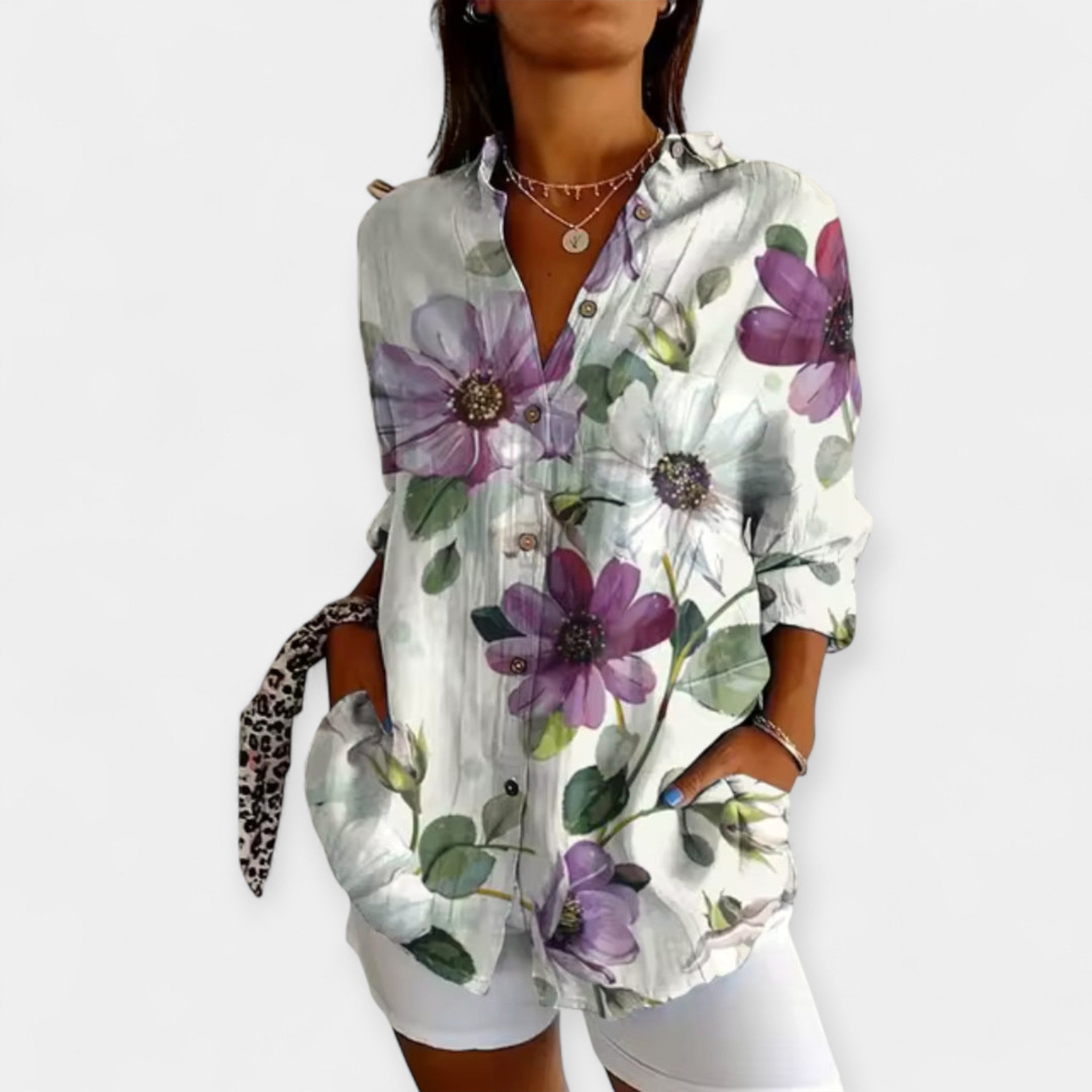 Soft And Breathable Floral Print Blouse With Buttons