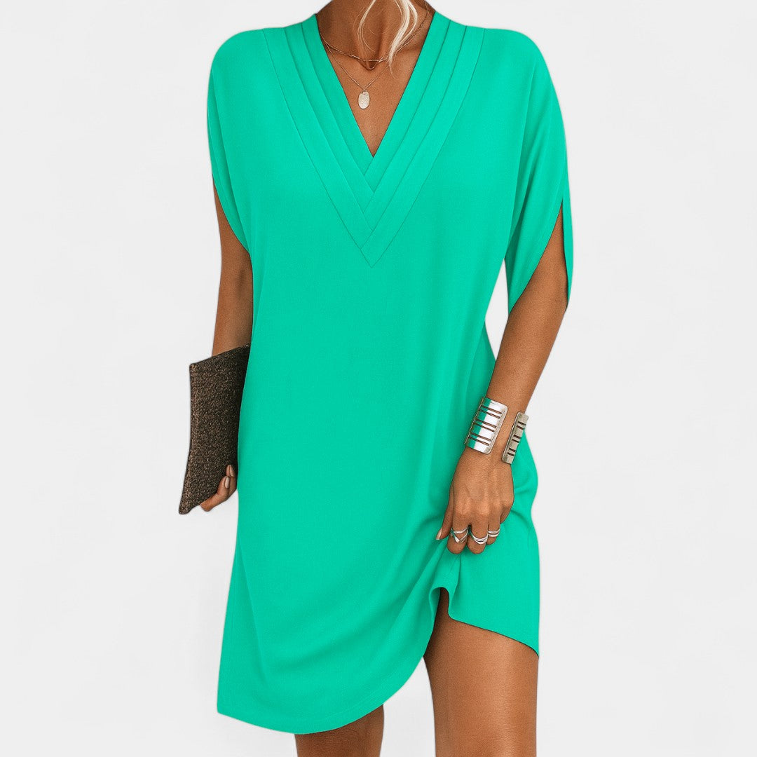 Eudokia Dress Flattering Silhouette with V Neckline