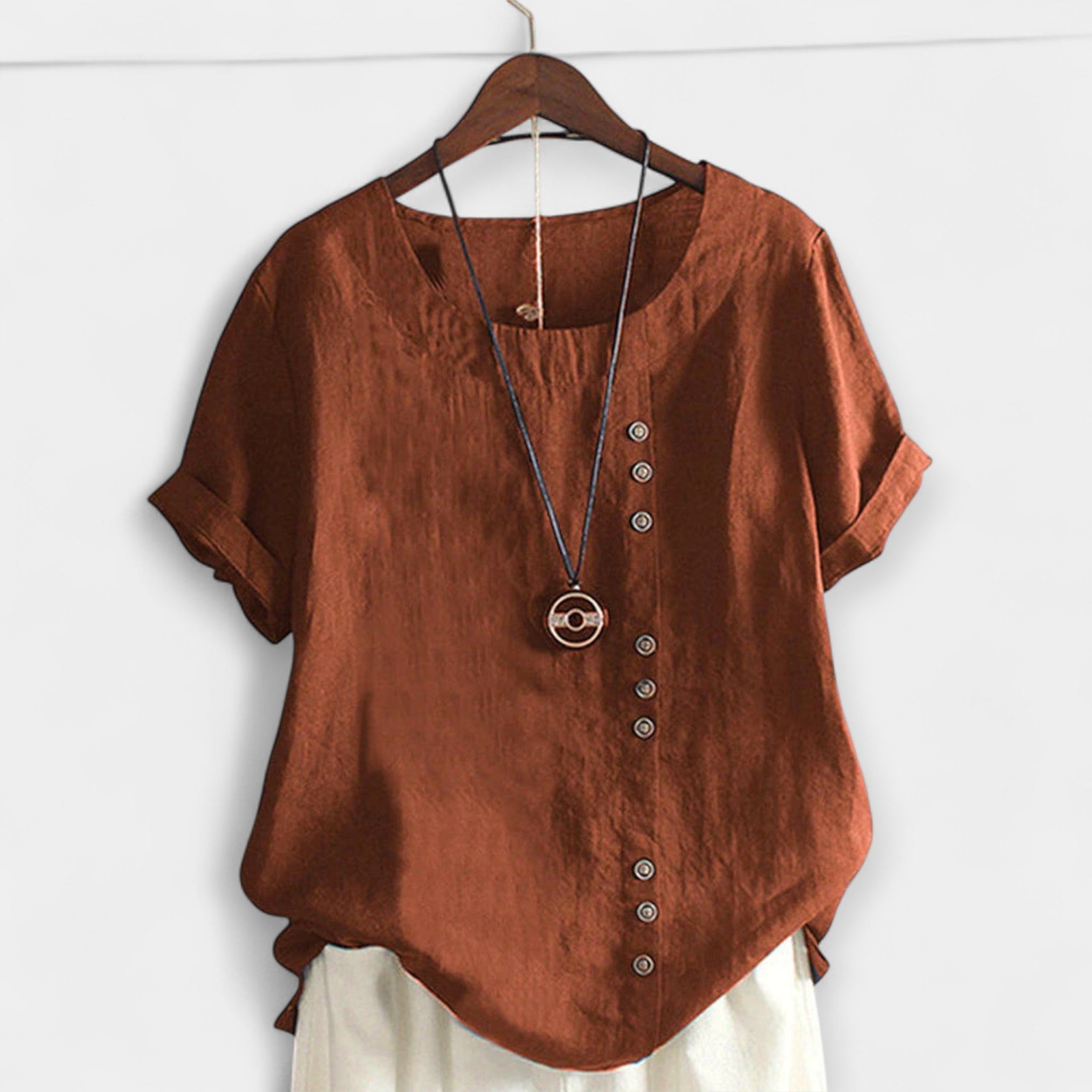 Solid Colour Blouse With Buttons And Short Sleeves