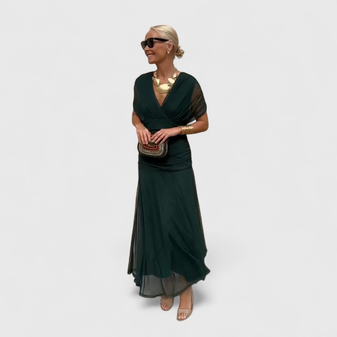 Antigone Long Dress With Bardot Neckline For Evening Wear