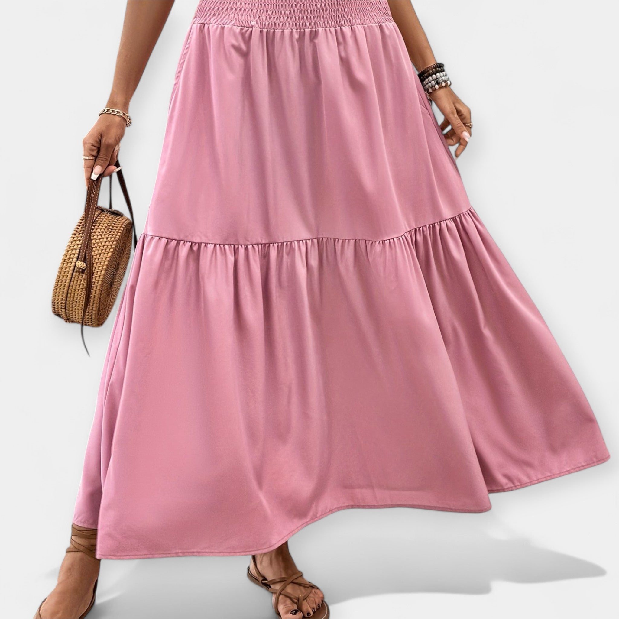 Floral Skirt With Elastic Waist And Pockets Spring Summer