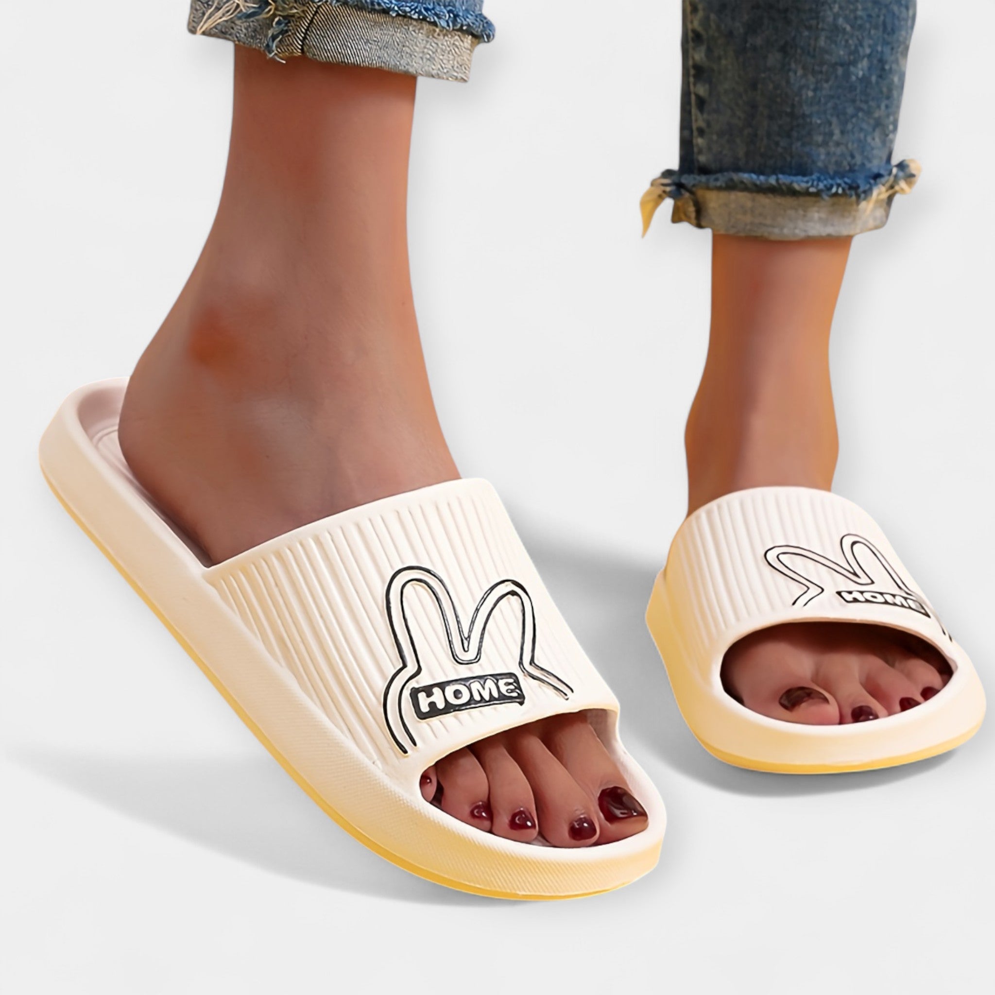 Ladies Cartoon Design Open Toe Slippers Quick Dry Anti Slip
