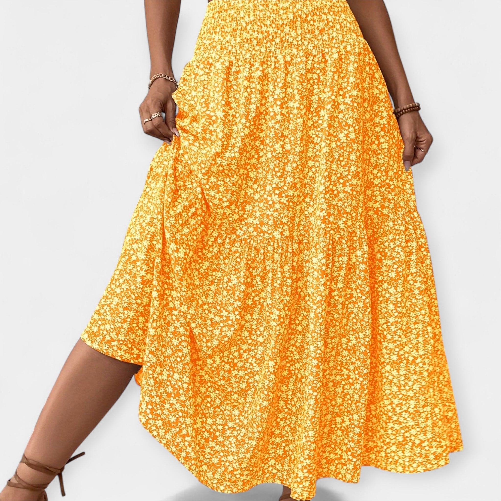 Floral Skirt With Elastic Waist And Pockets Spring Summer