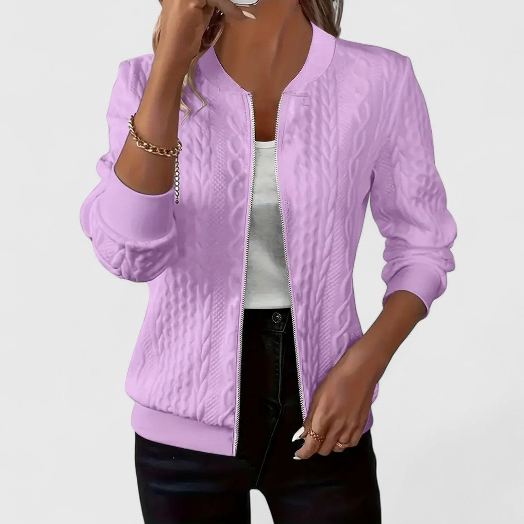 Eliana Fabric Bomber Jacket With Zipper For Sporty Look