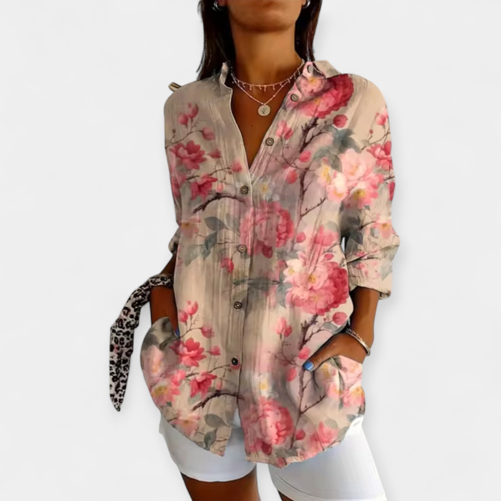Soft And Breathable Floral Print Blouse With Buttons