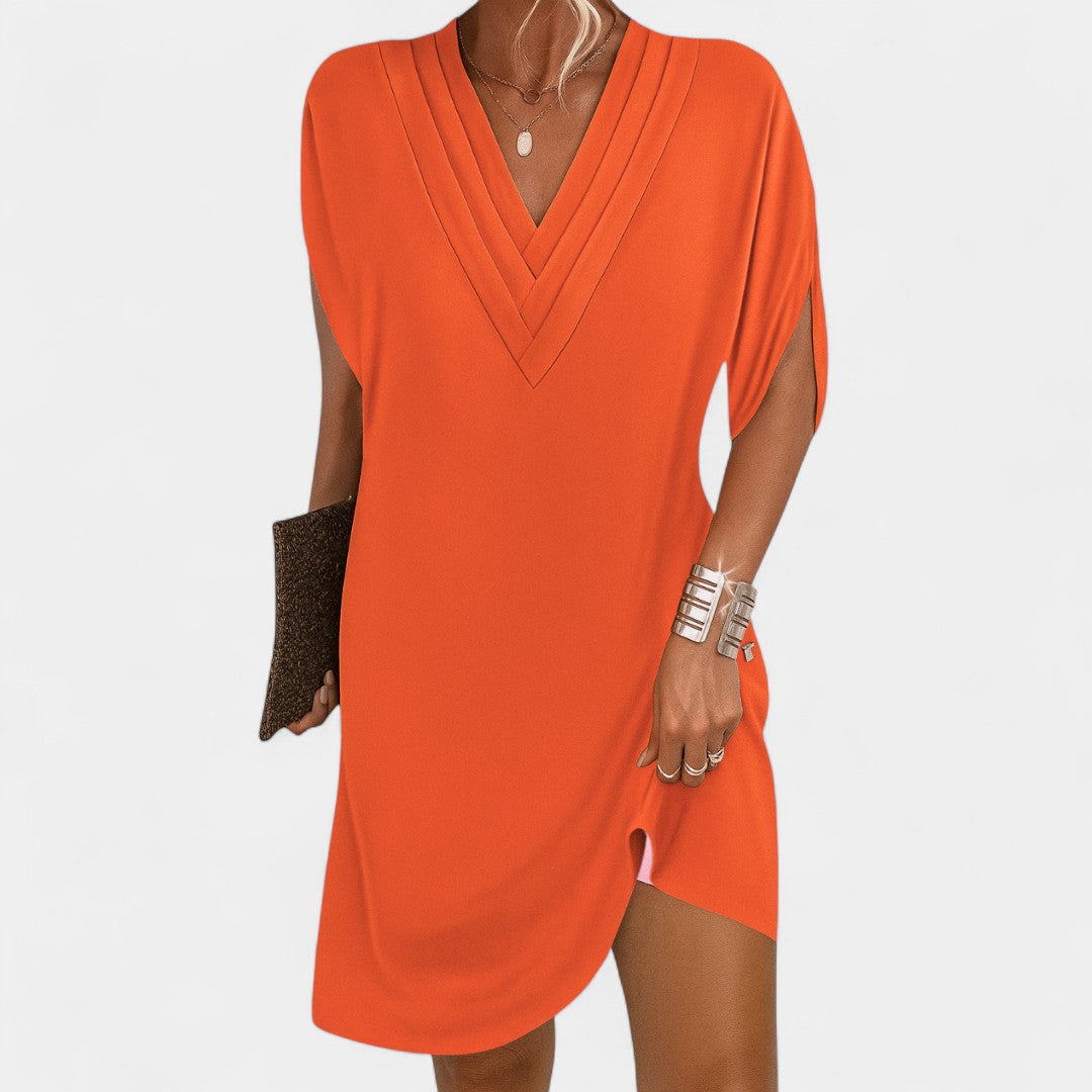 Eudokia Dress Flattering Silhouette with V Neckline
