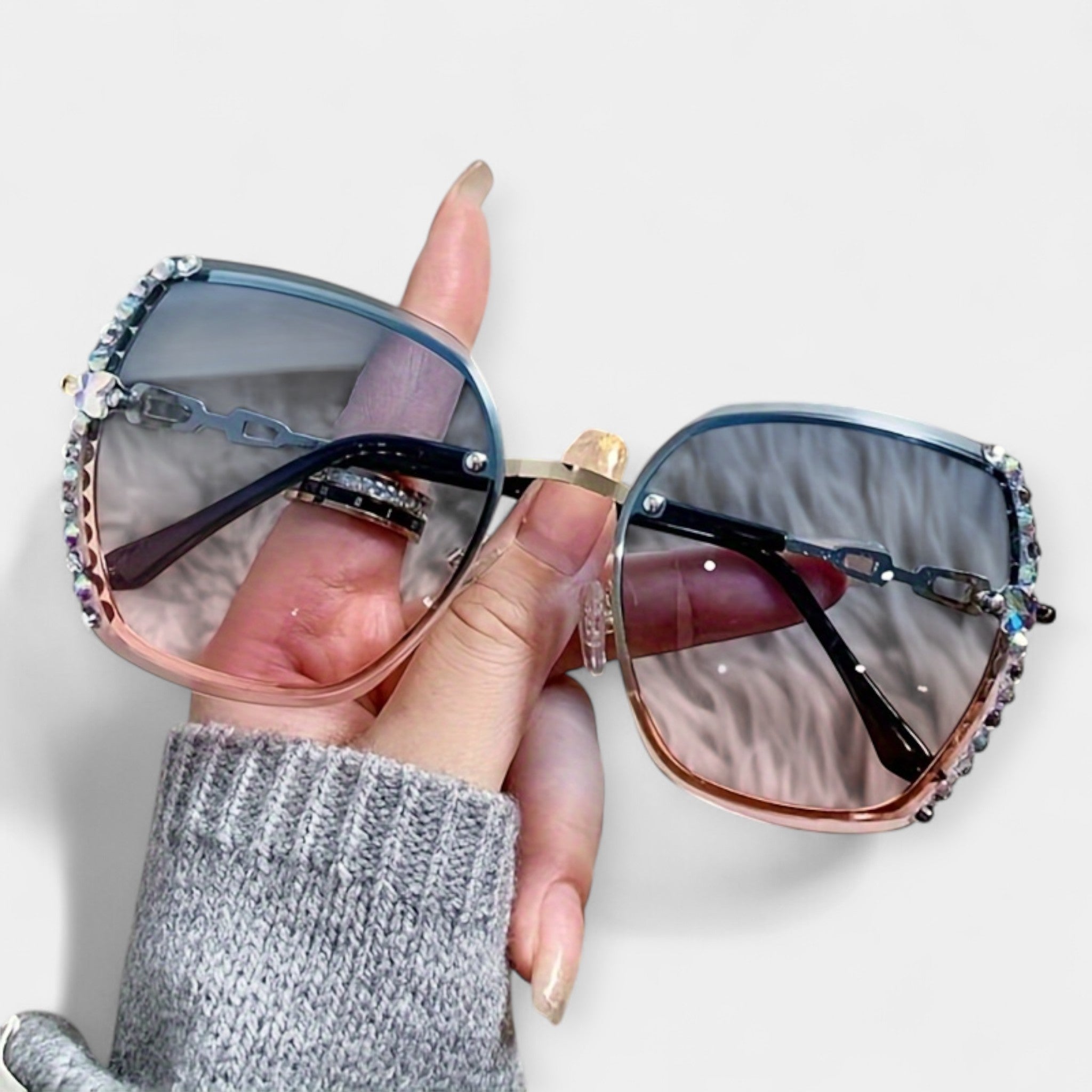 Womens Gradient Glasses Pink Purple Lenses Metal Frame