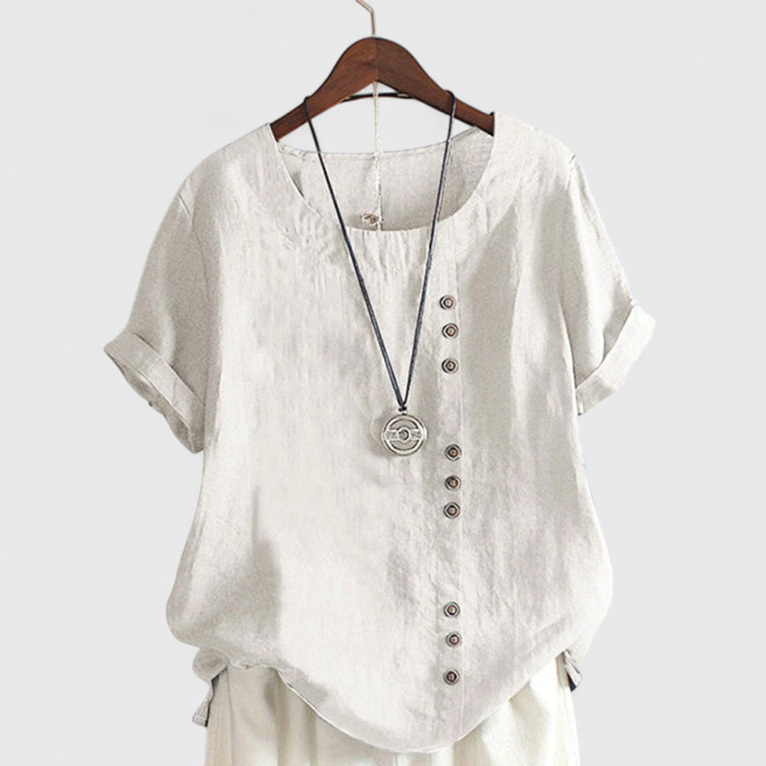 Polyxene Womens Comfortable Short Sleeve Cotton Blouse