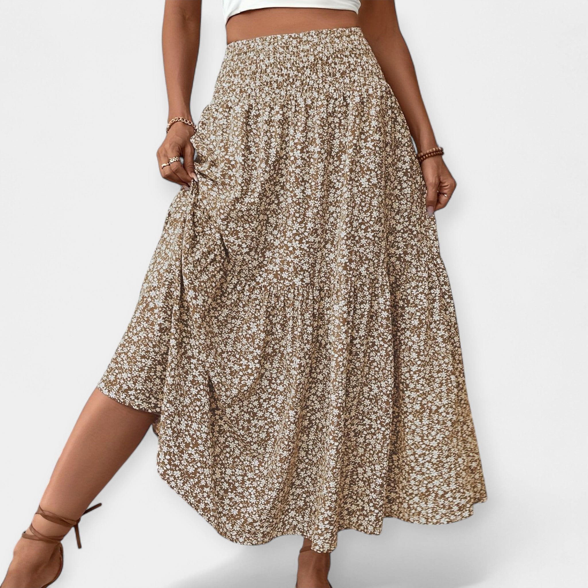 Floral Skirt With Elastic Waist And Pockets Spring Summer