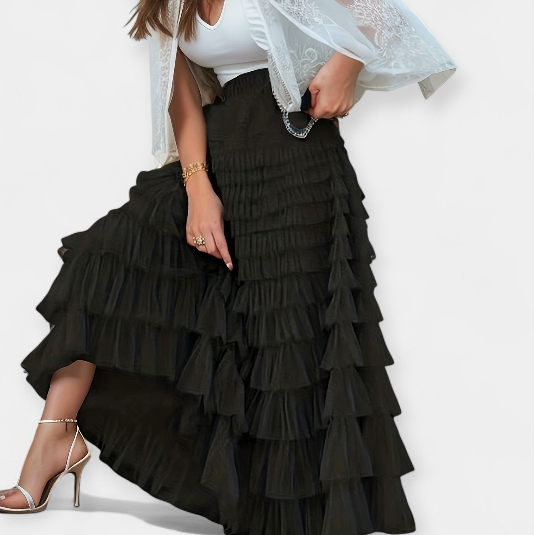 Elegant Layered Tulle Skirt With High Waist And Volume