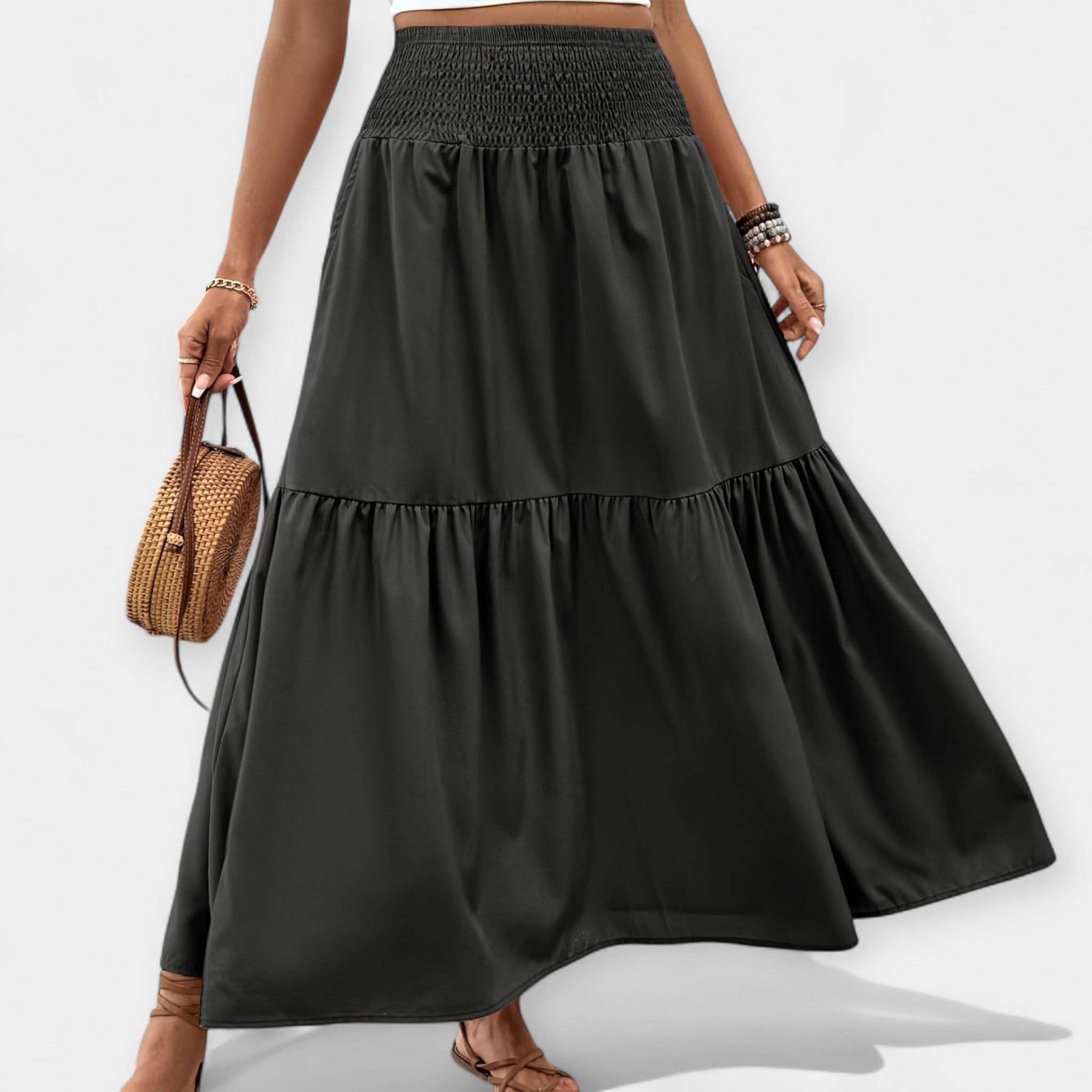 Floral Skirt With Elastic Waist And Pockets Spring Summer
