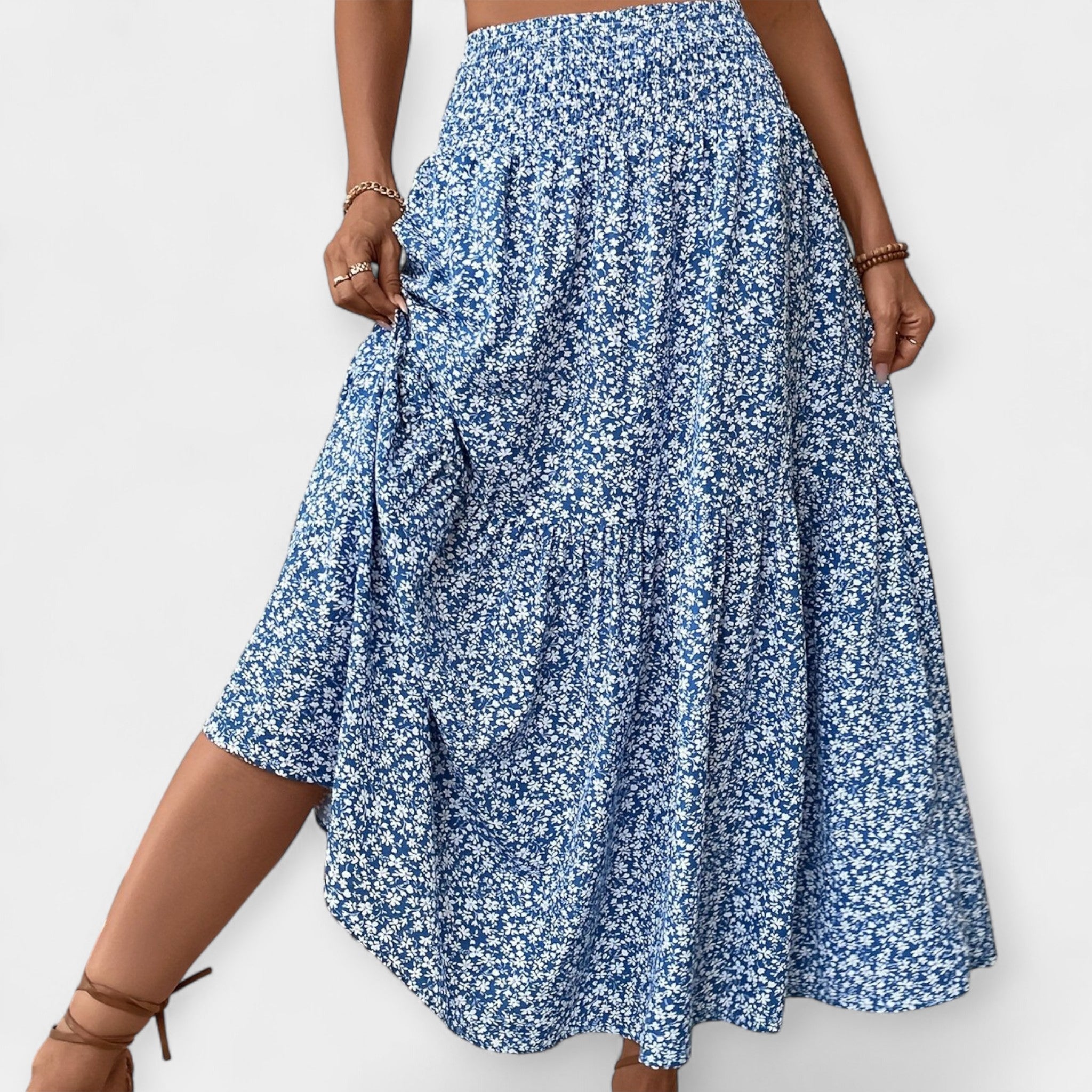 Floral Skirt With Elastic Waist And Pockets Spring Summer